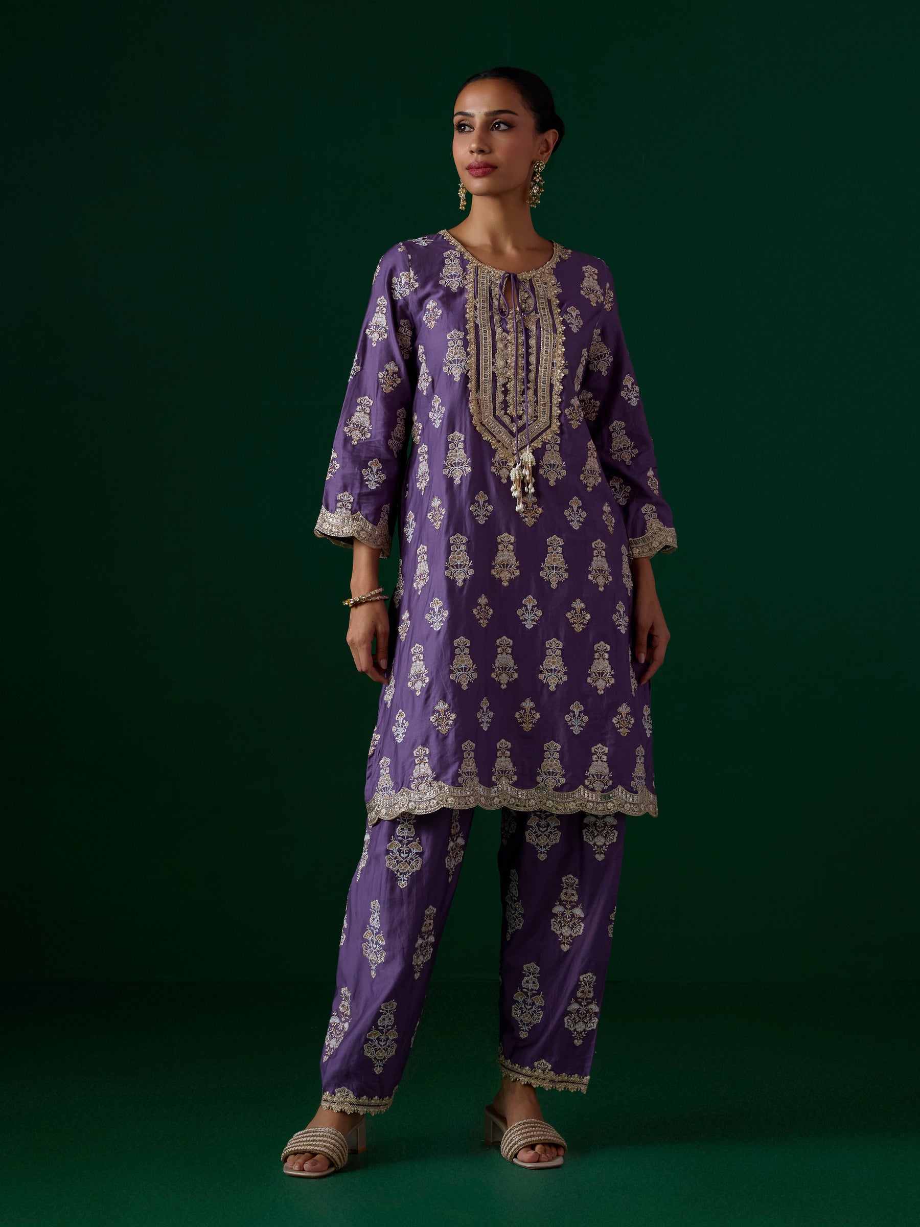 Intira Pima Satin Voilet Kurta Set