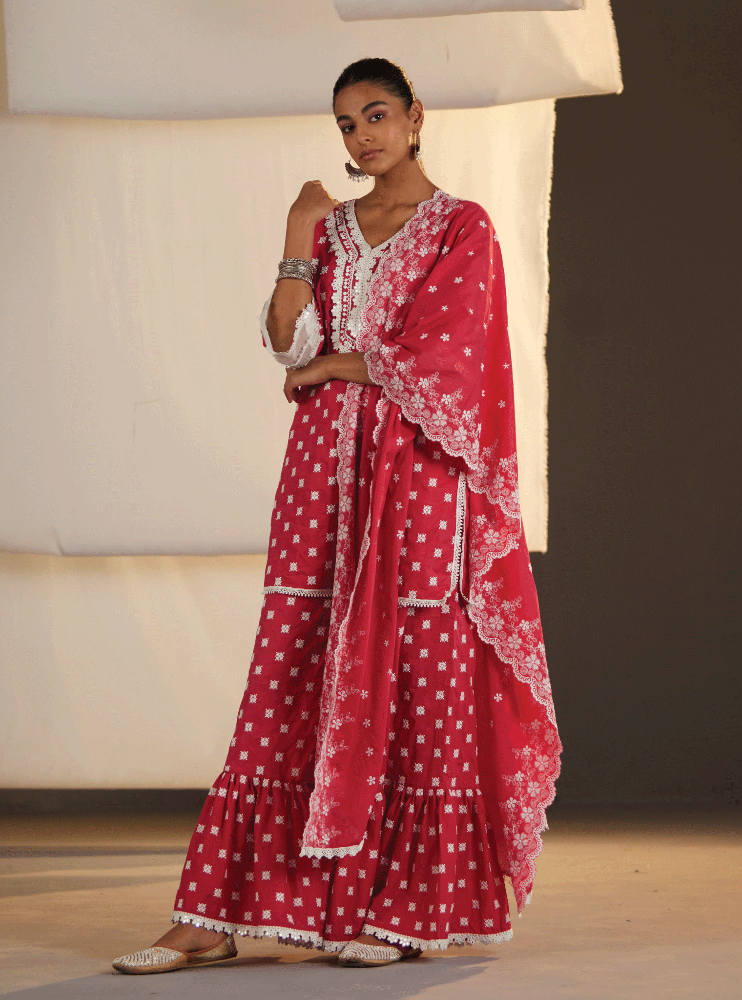 Adaline Supima Cotton Red Kurta with Garara Set