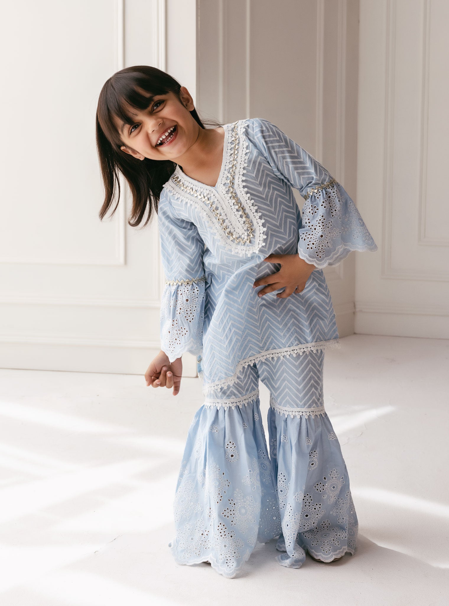Philo Supima Cotton Light Blue Garara Set