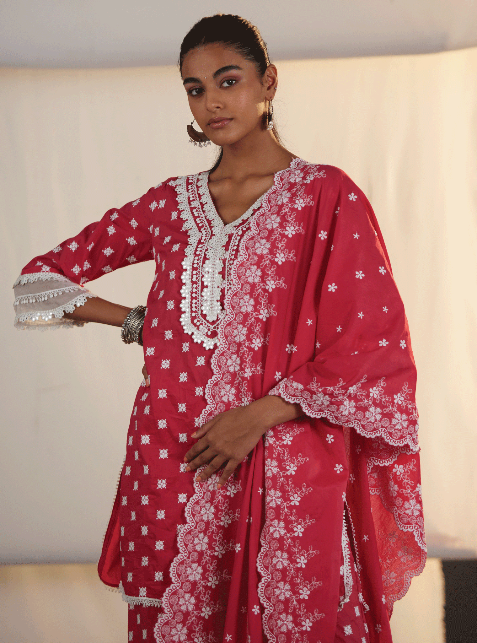 Adaline Supima Cotton Red Kurta with Garara Set
