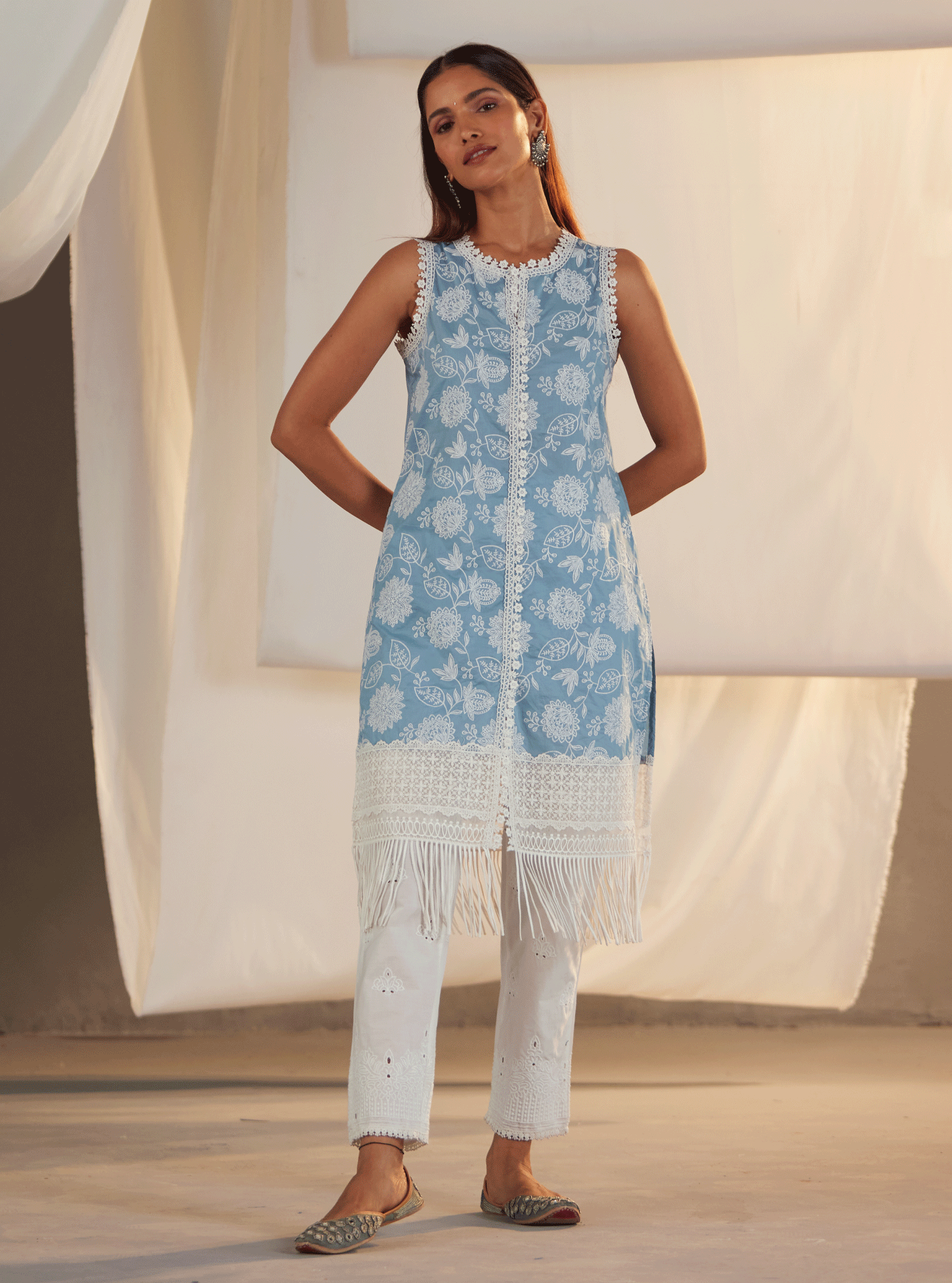 Mulmul Supima Cotton kygo Teal Kurta