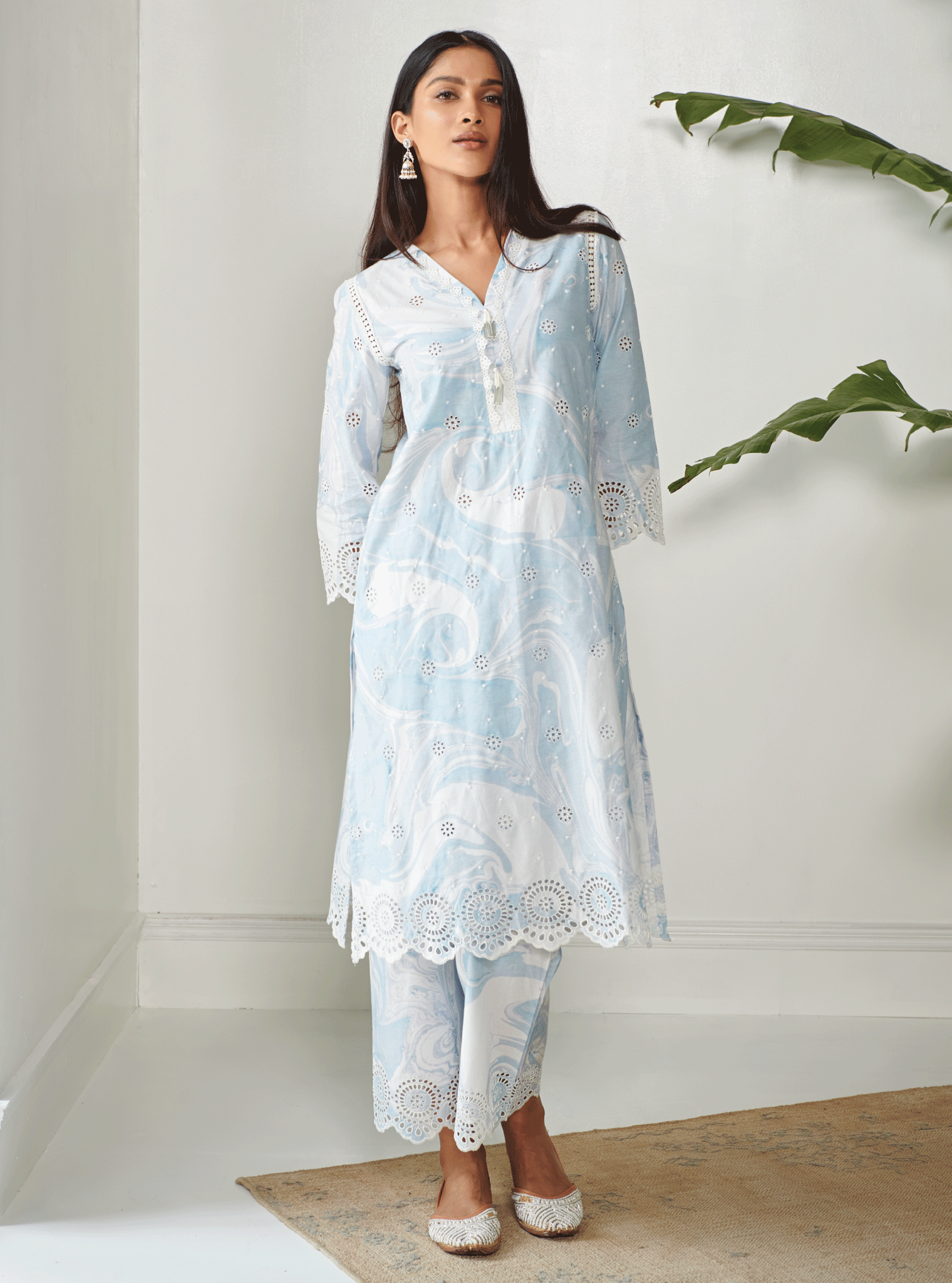 Mulmul Supima Cotton Carrara Blue Kurta