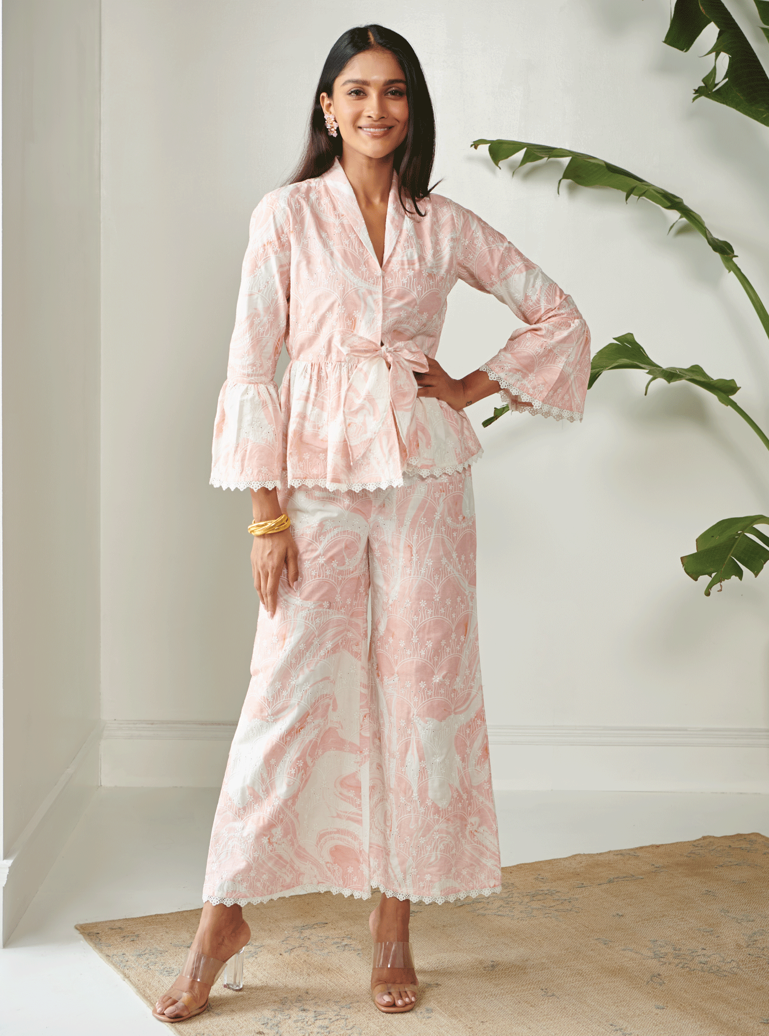 Fiorita Supima Cotton Pink Top with Pant Set