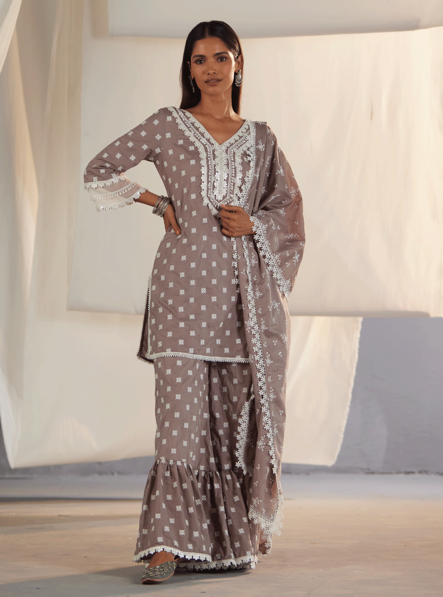 Adaline Supima Cotton Grey Kurta with Garara Set