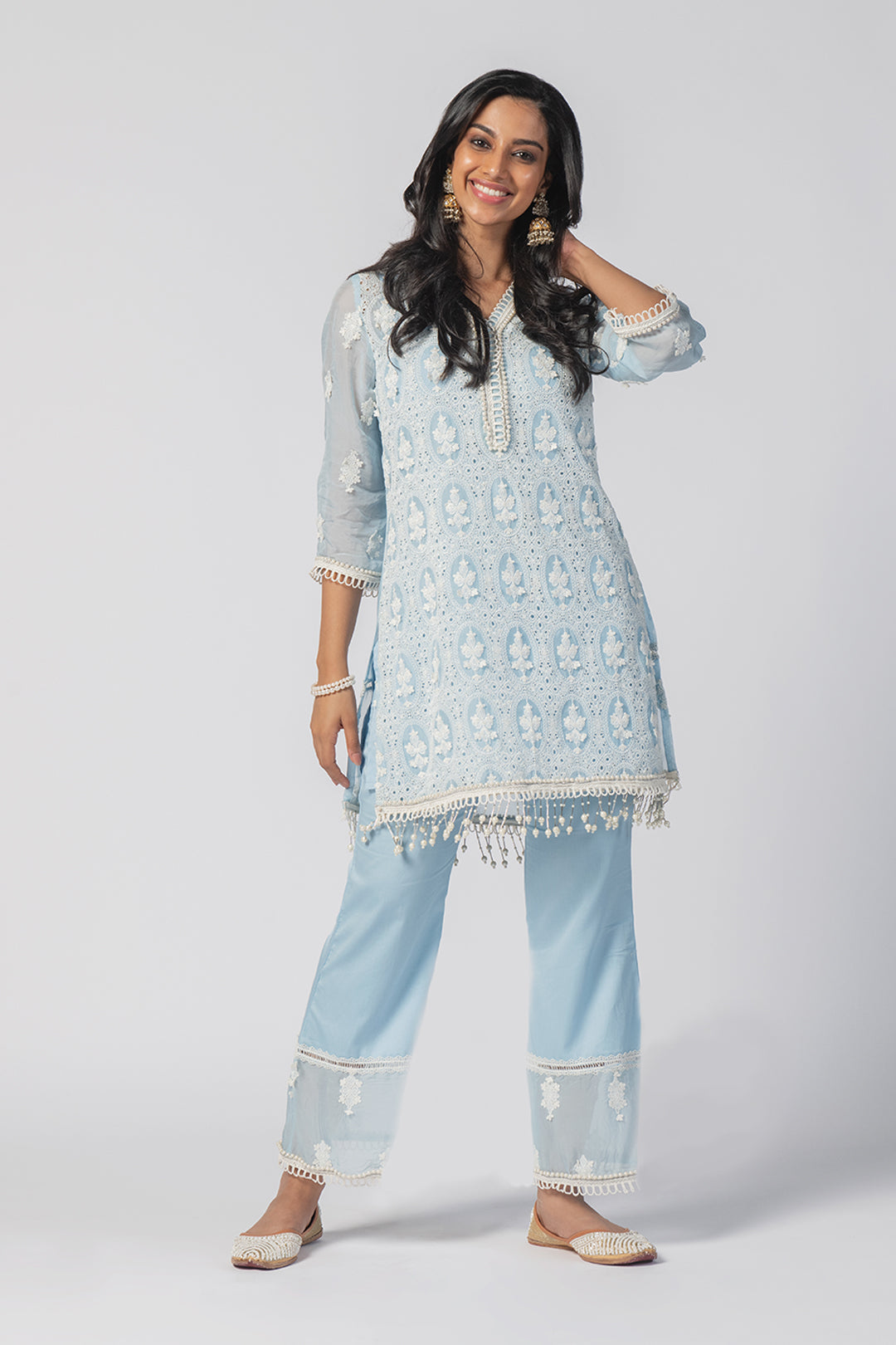 Savannah Tencel Luxe Organza Blue Kurta Set