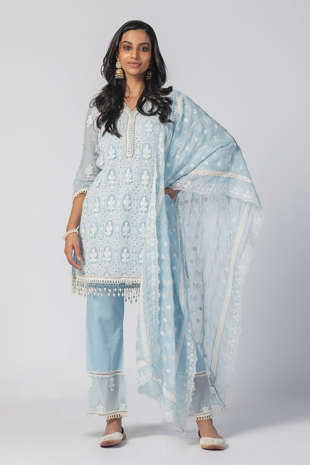 Savannah Tencel Luxe Organza Blue Kurta Set
