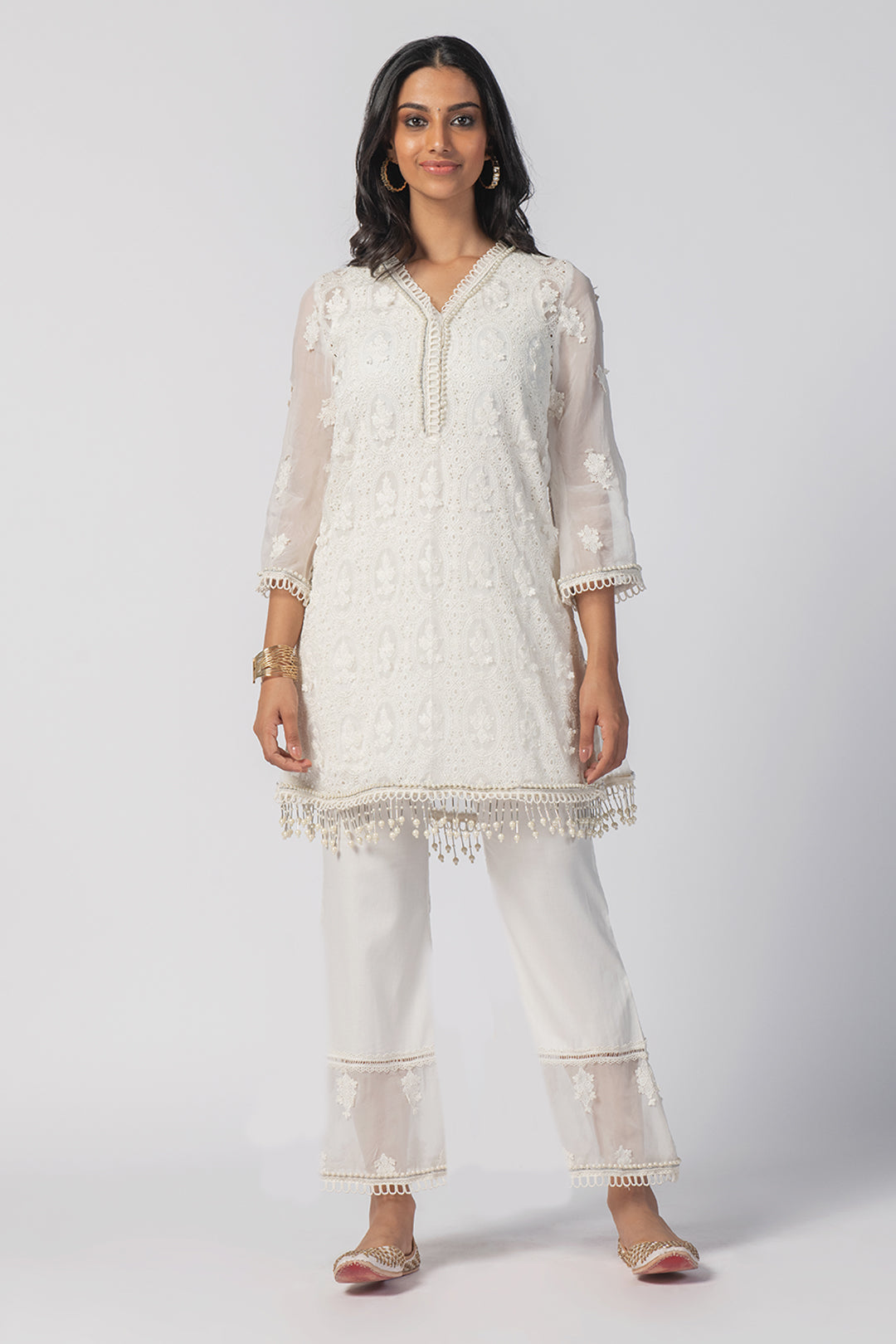 Savannah Tencel Luxe Organza Off White Kurta Set