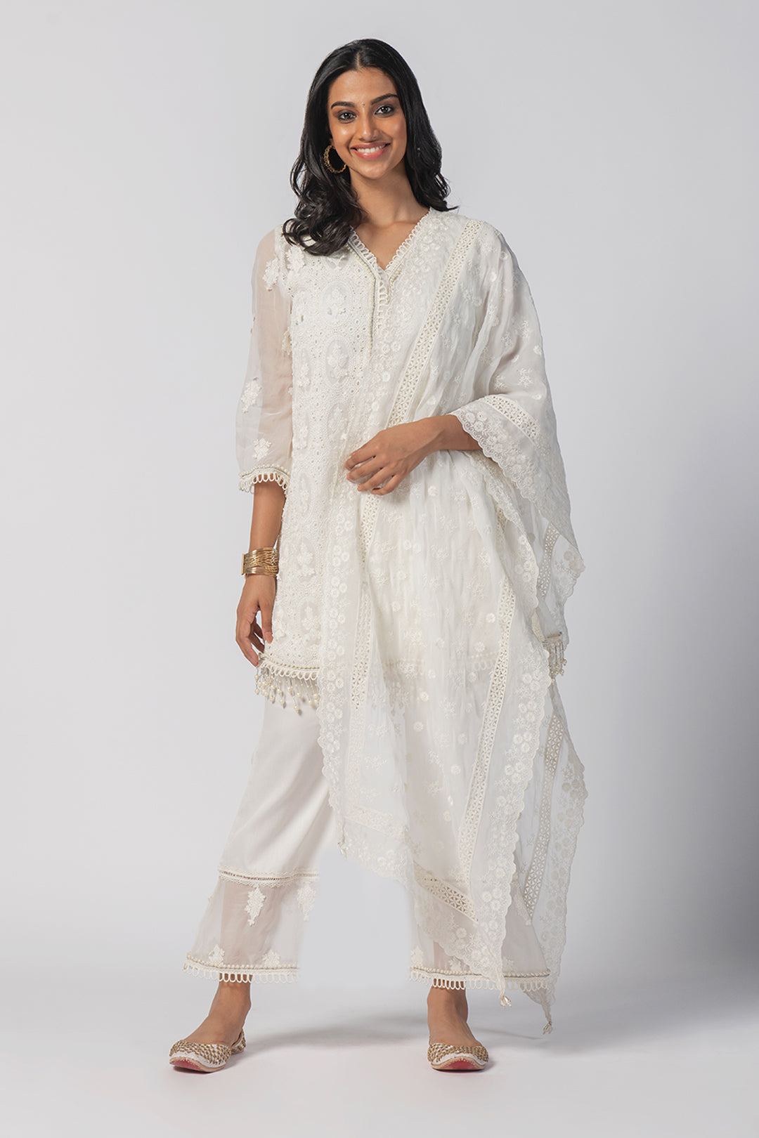 Savannah Tencel Luxe Organza Off White Kurta Set