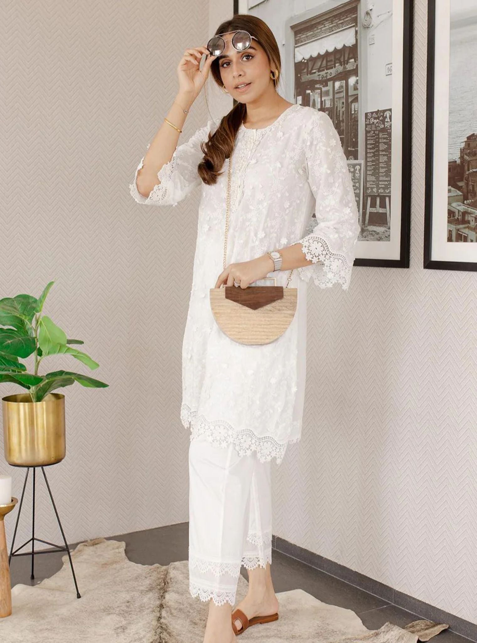 Baybreeze Supima Cotton White Kurta Set