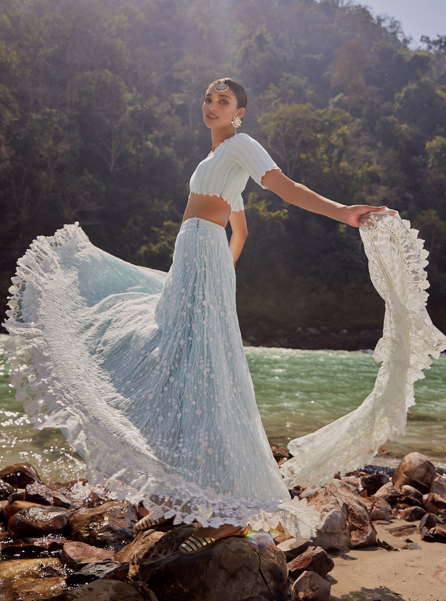 Kasauli Net Blue Lehenga