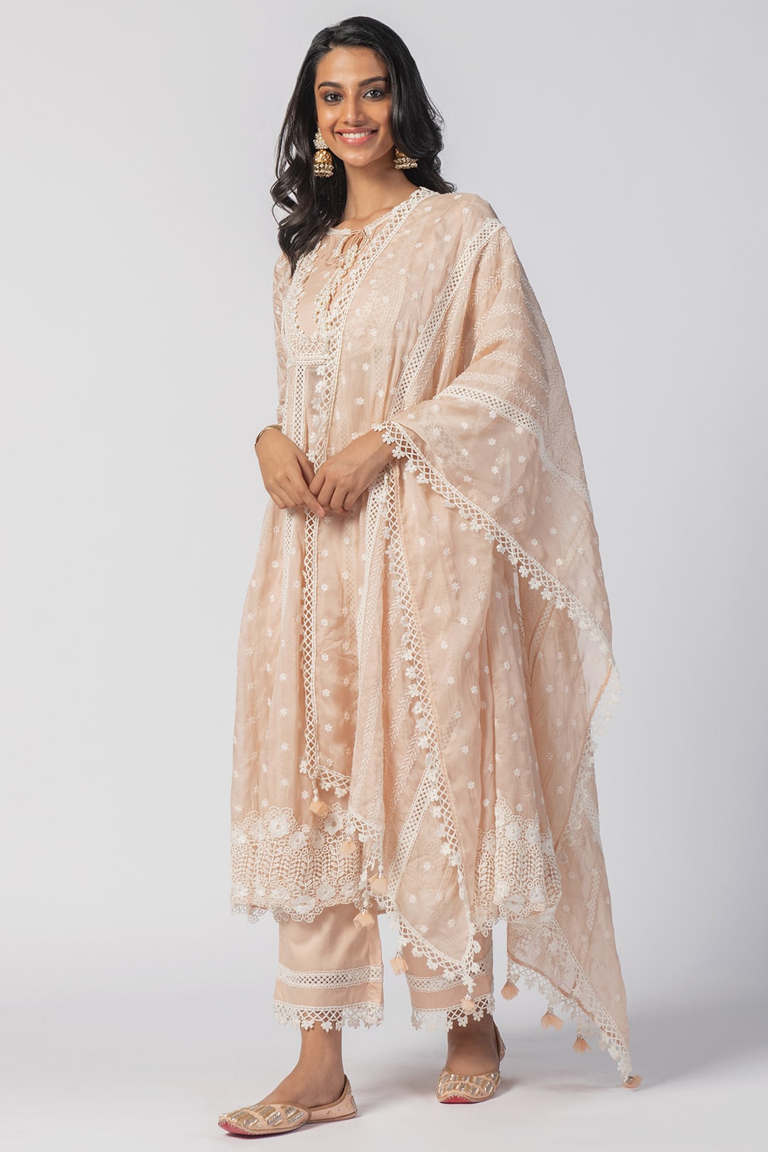 Valerie Tencel Luxe Organza Beige Kurta Set