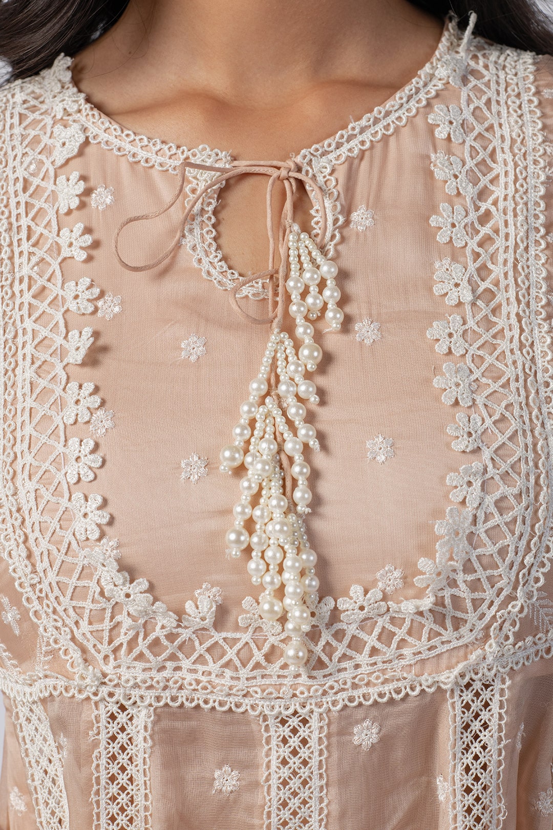 Valerie Tencel Luxe Organza Beige Kurta Set