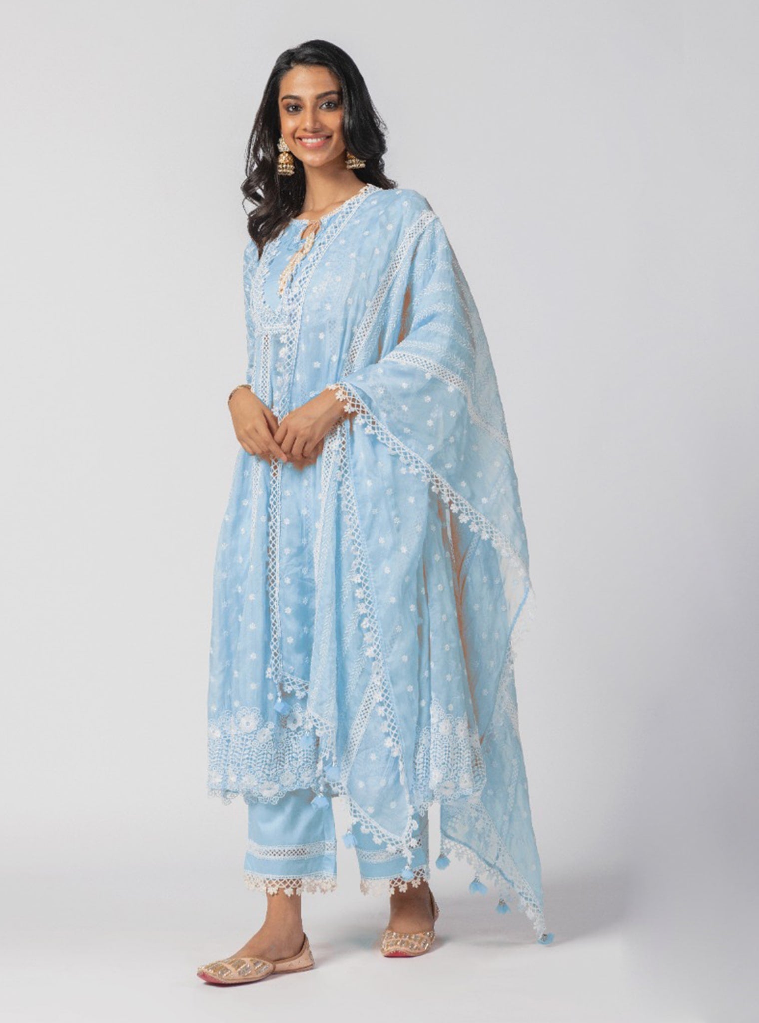 Valerie Organza Blue Anarkali Kurta Set