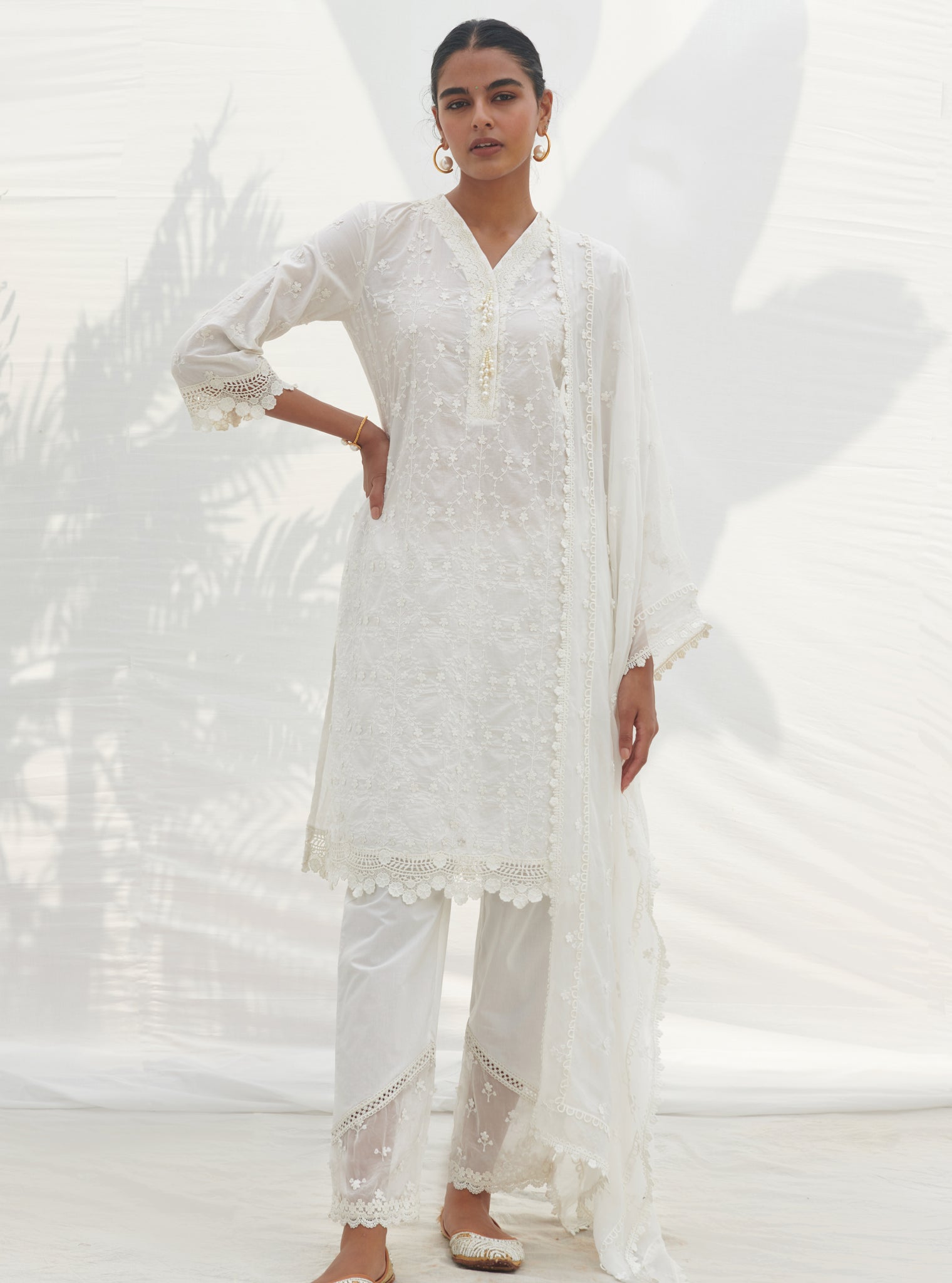 Veliena Supima Cotton White Kurta Set