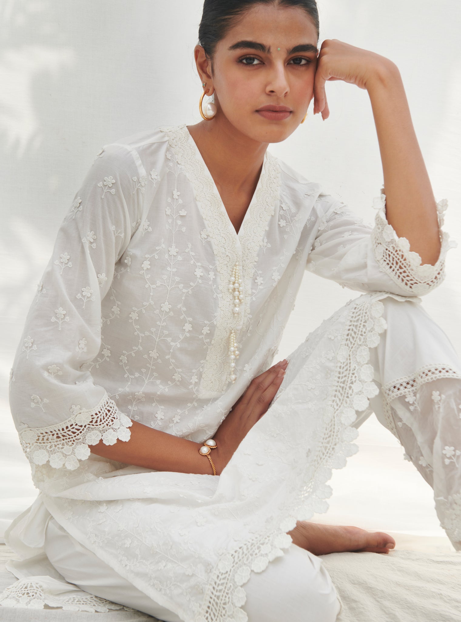 Veliena Supima Cotton White Kurta Set