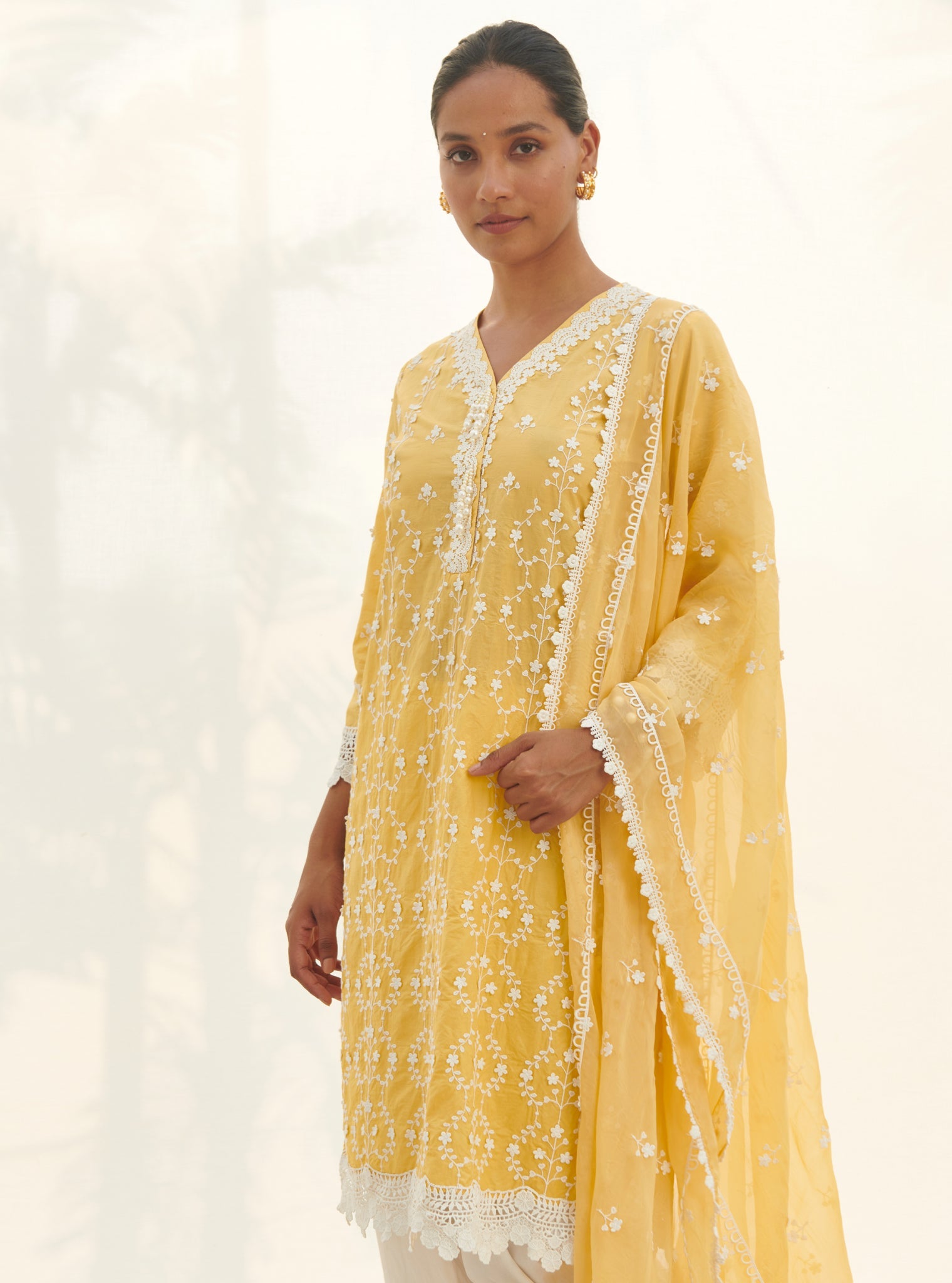 Veliena Supima Cotton Yellow Kurta Set
