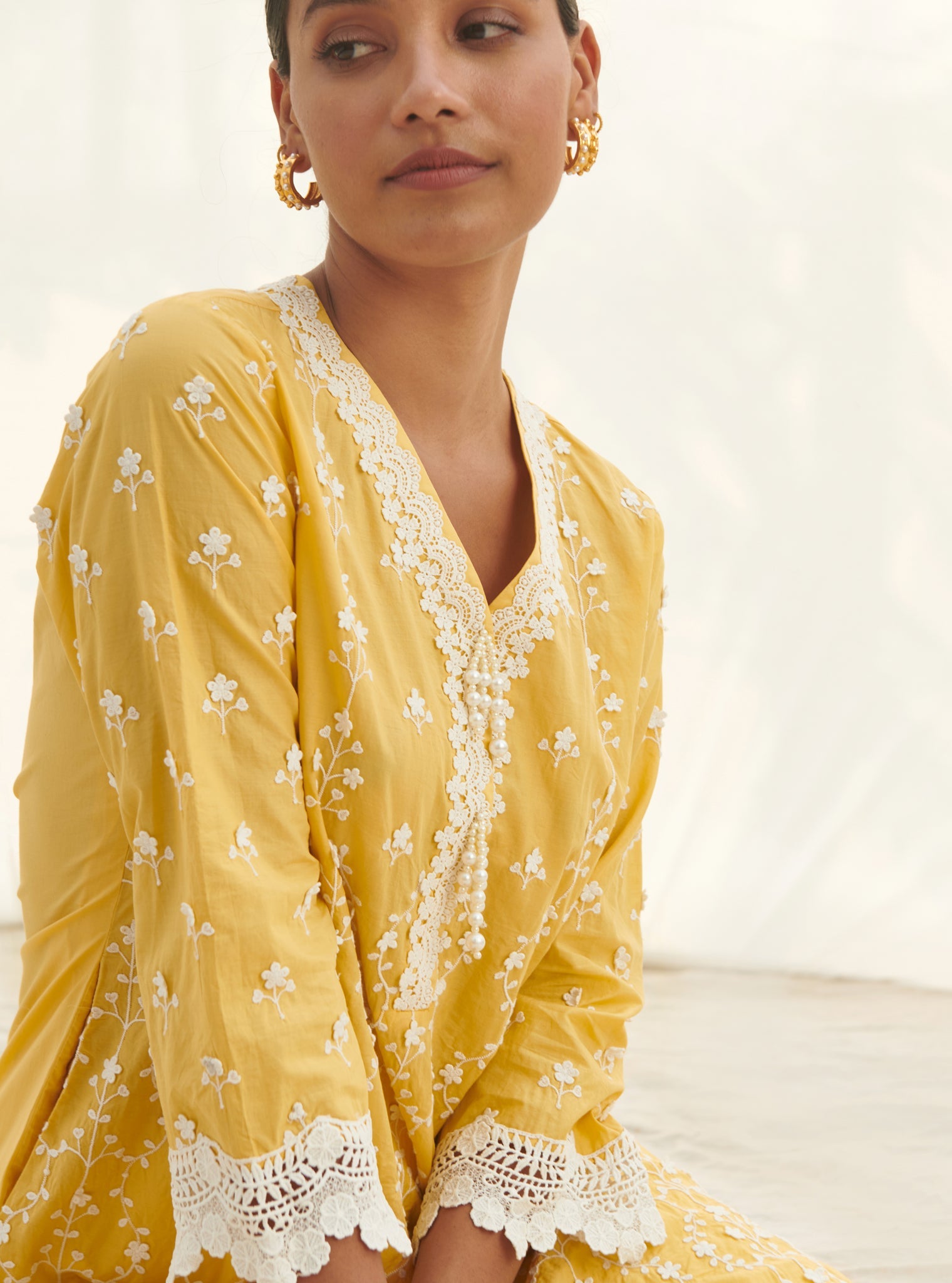 Veliena Supima Cotton Yellow Kurta Set