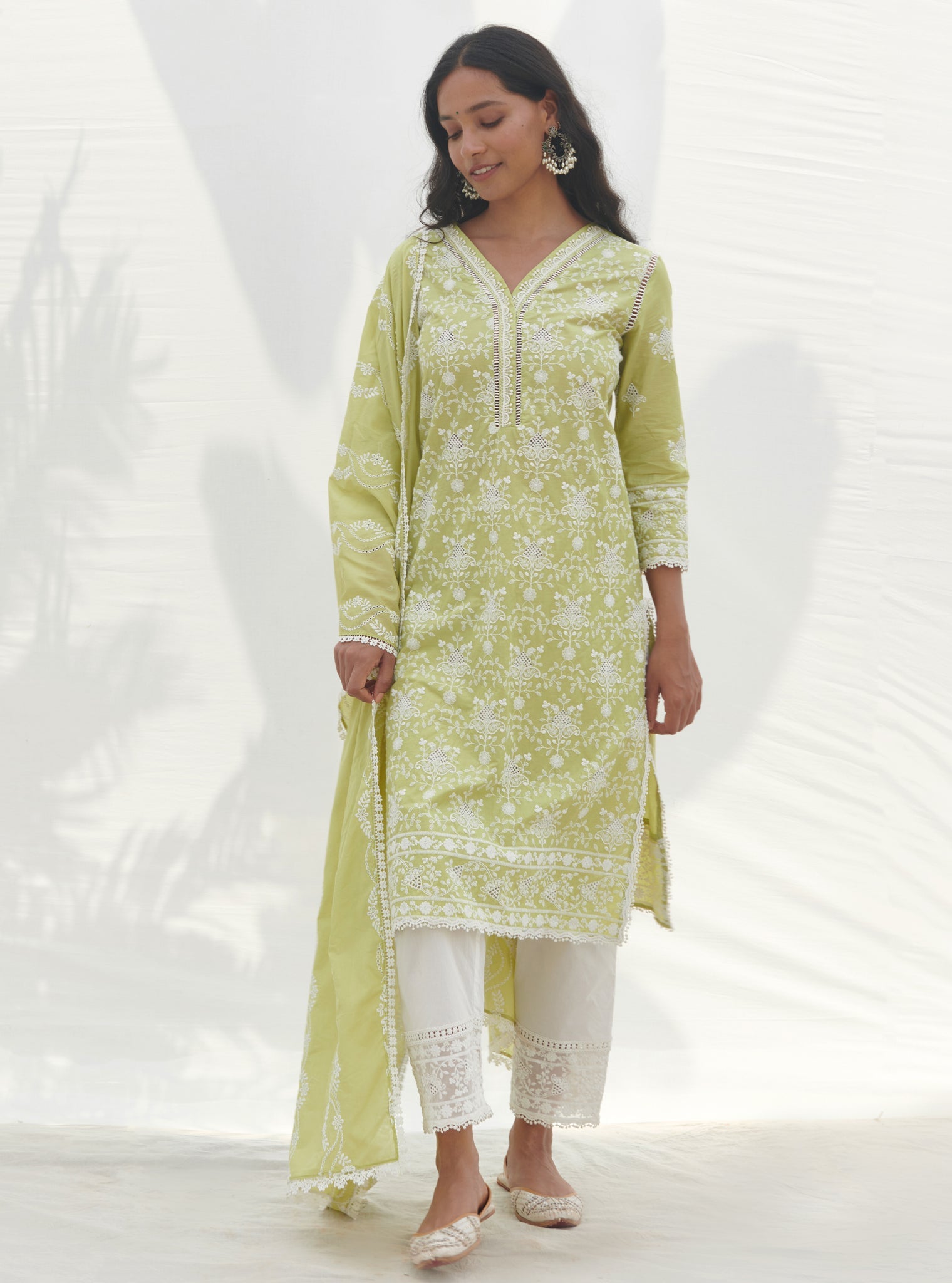 Verla Supima Cotton Lime Kurta Set