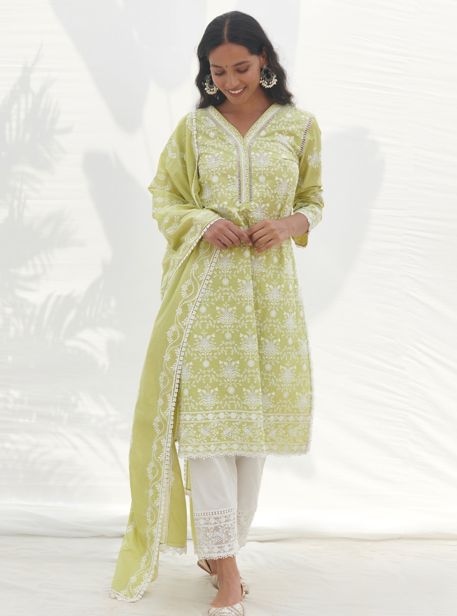 Verla Supima Cotton Lime Kurta Set