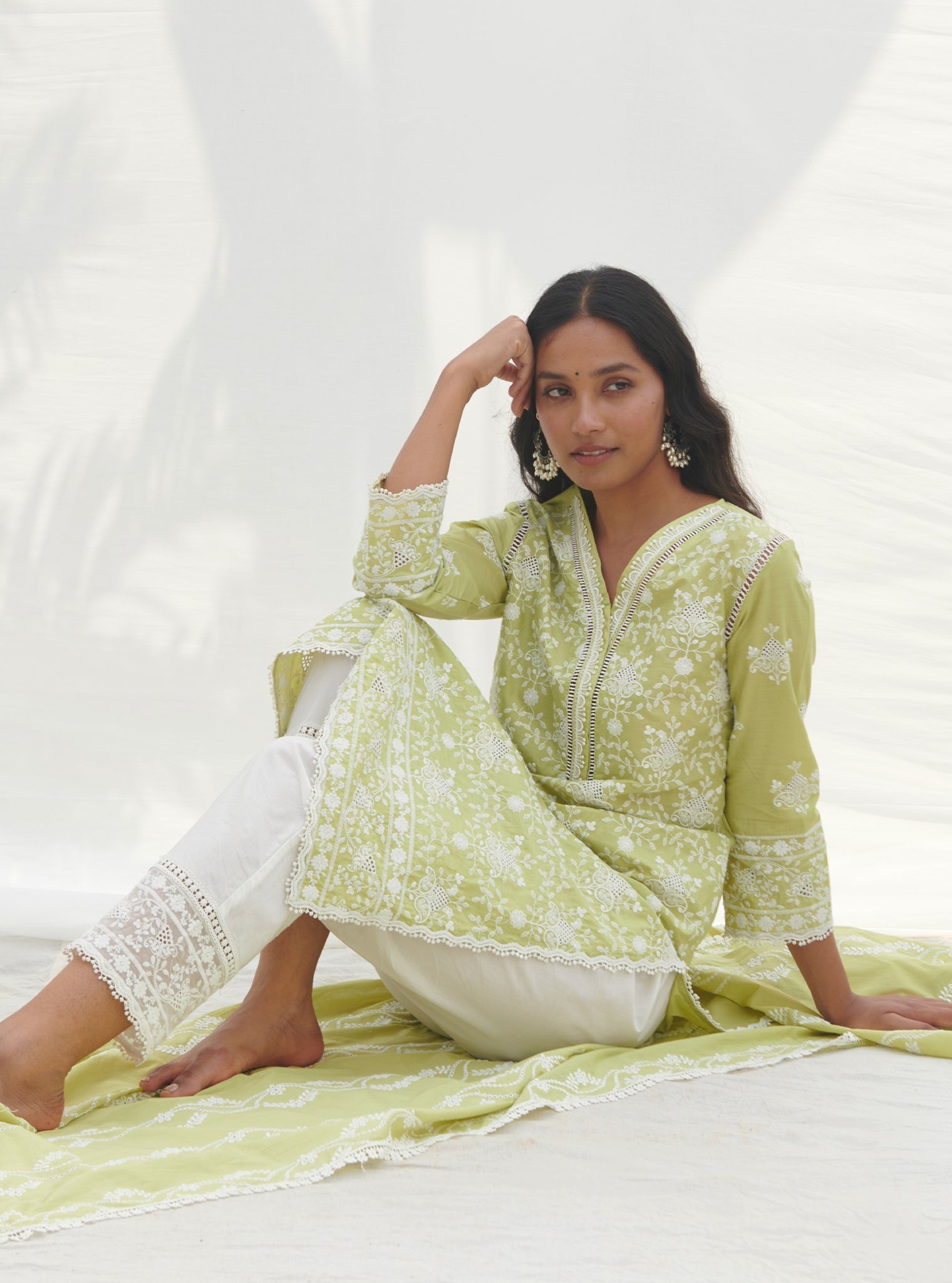 Verla Supima Cotton Lime Kurta Set