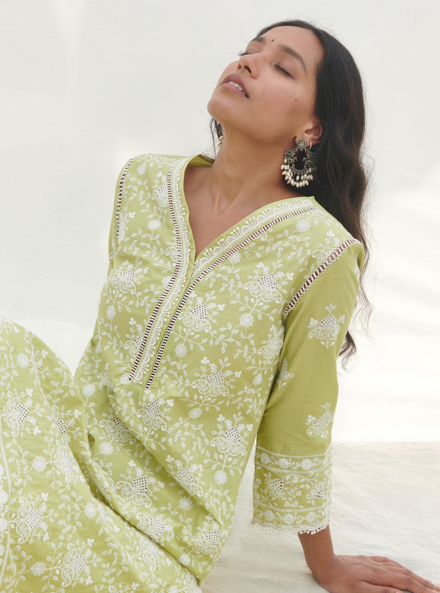 Verla Supima Cotton Lime Kurta Set