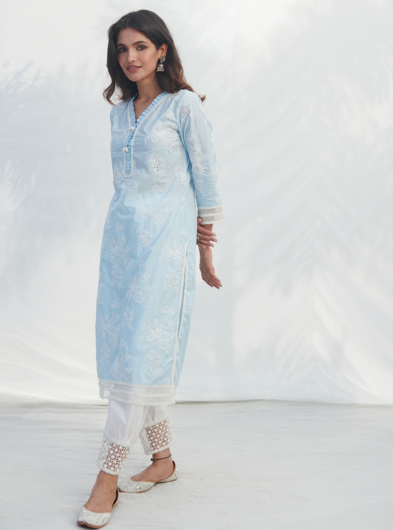 Mulmul Supima Cotton Chemical Lace White Salwar