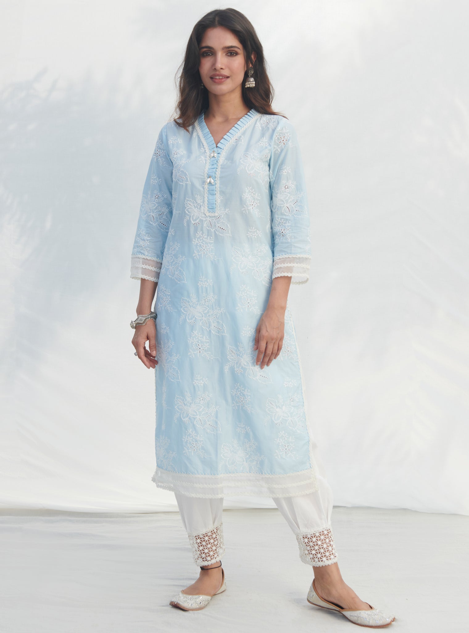 Mulmul Supima Cotton Chemical Lace White Salwar