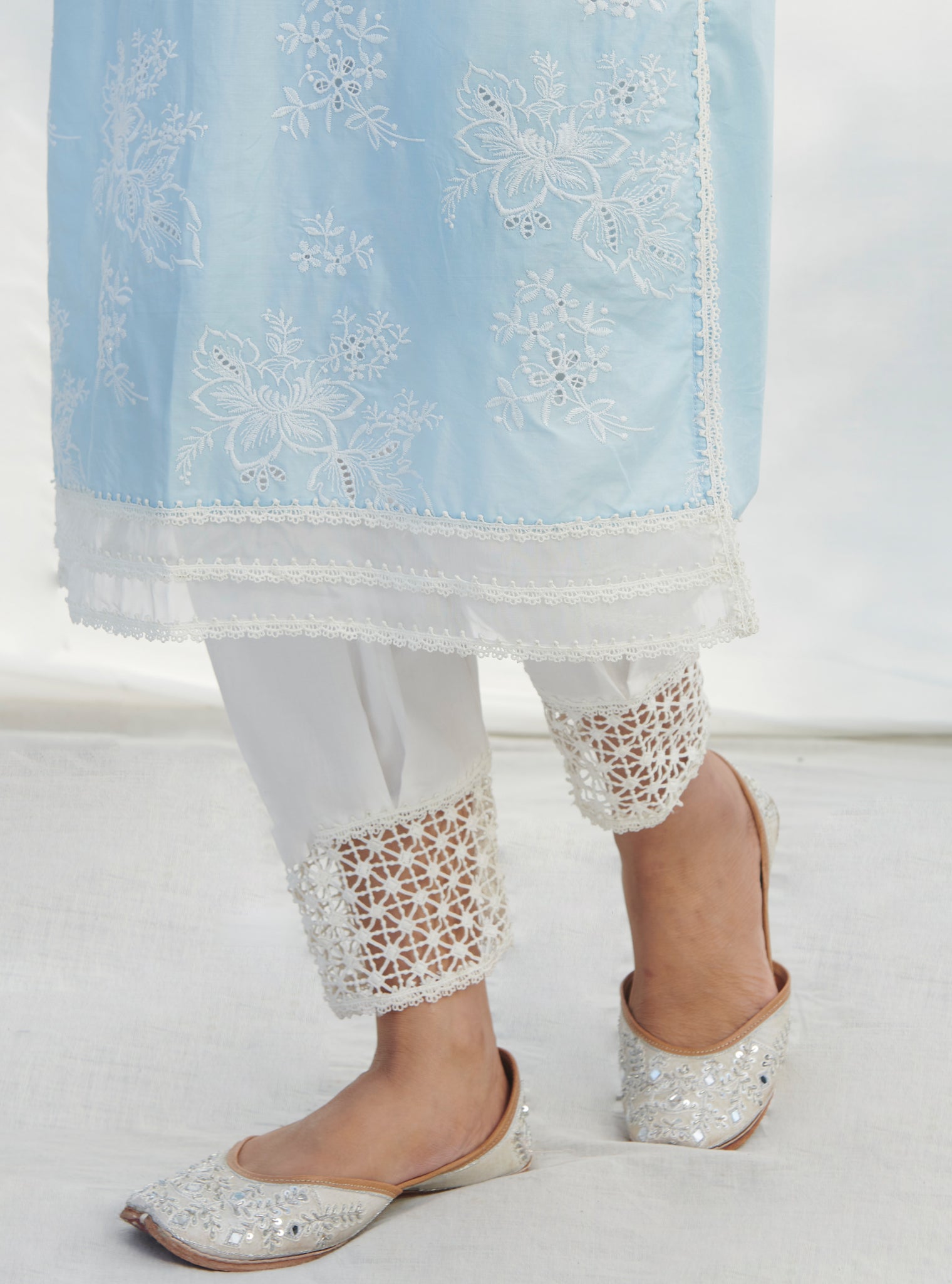Mulmul Supima Cotton Verlem Blue kurta