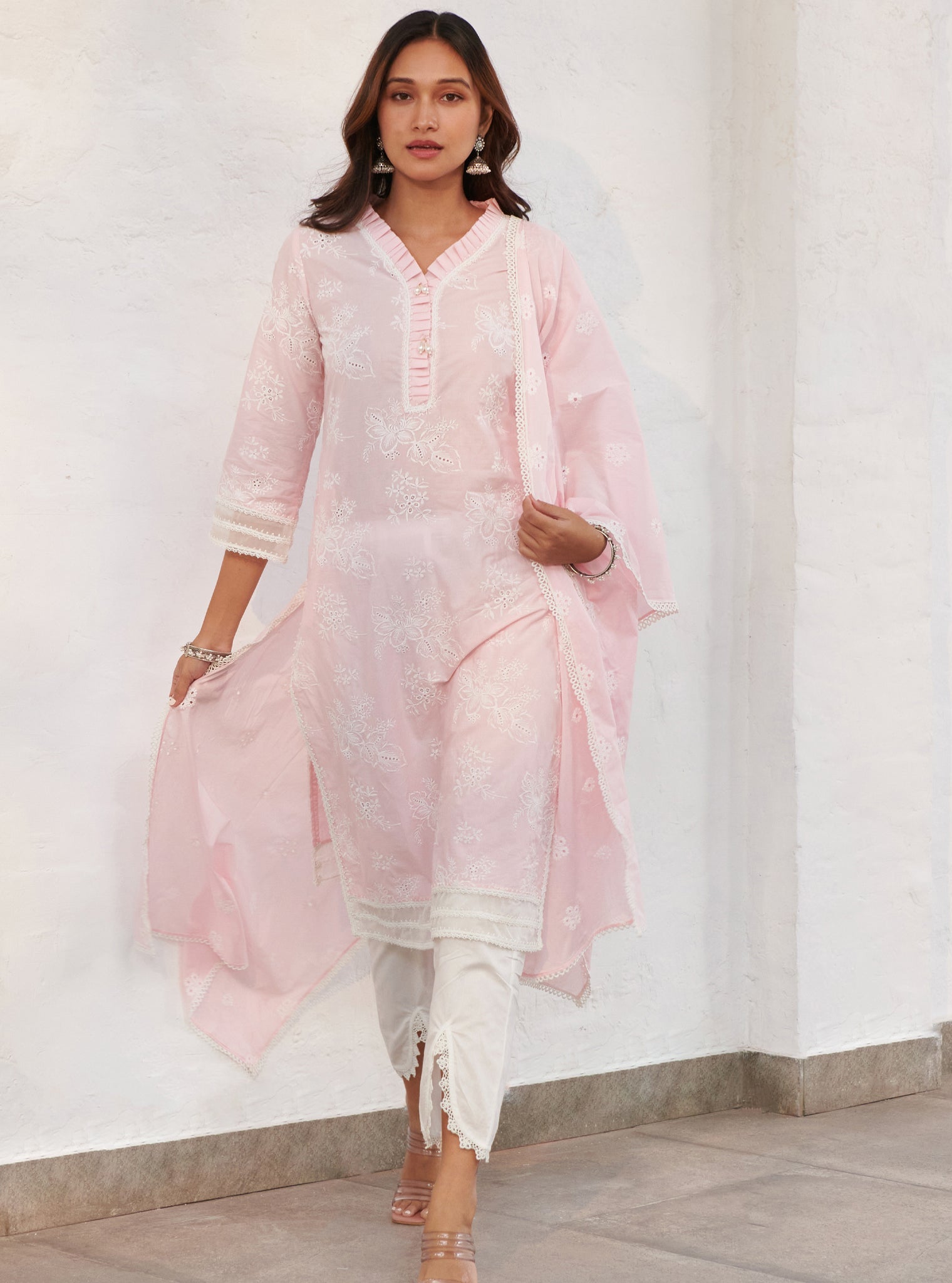 Verlem Supima Cotton Pink Kurta Set