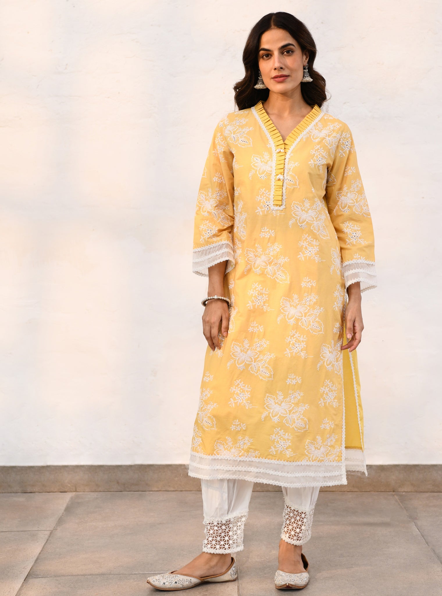 Verlem Supima Cotton Yellow Kurta Set