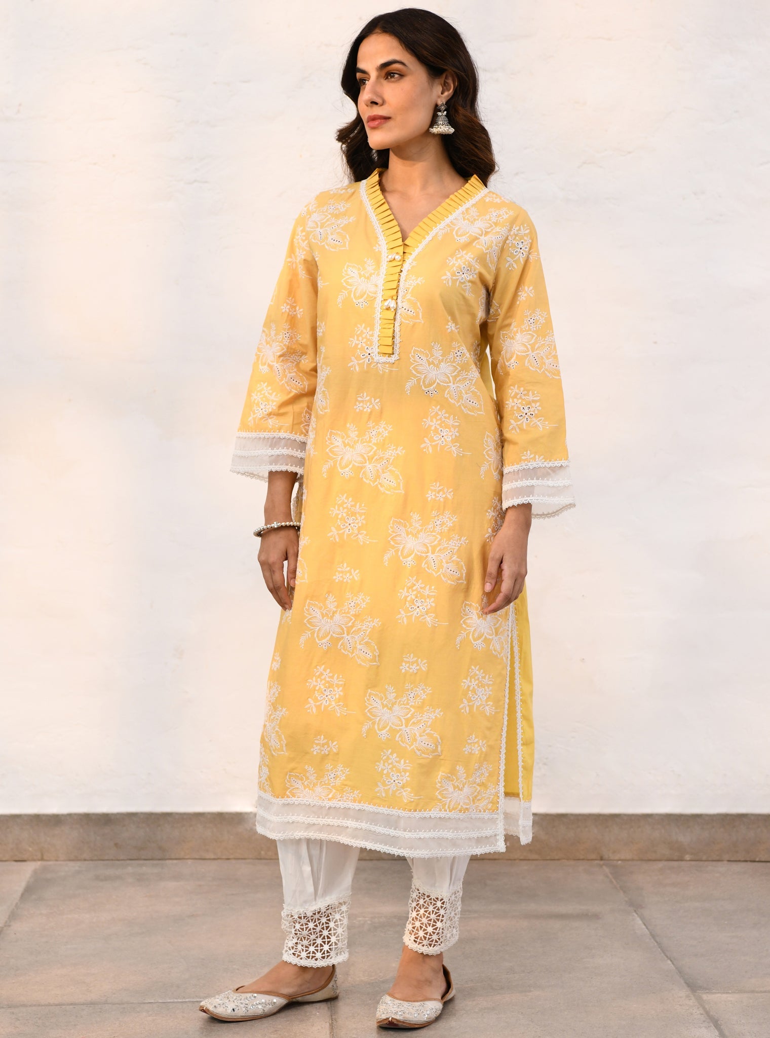 Verlem Supima Cotton Yellow Kurta Set