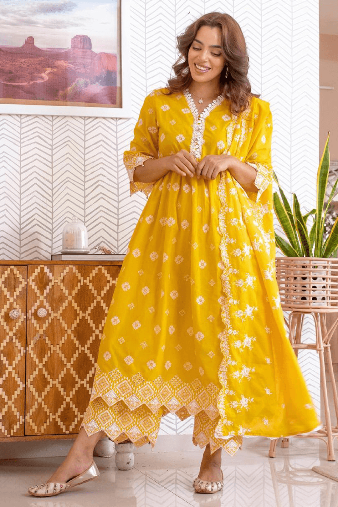 Warm Glow Supima Cotton Mango Kurta with Palazzo Set
