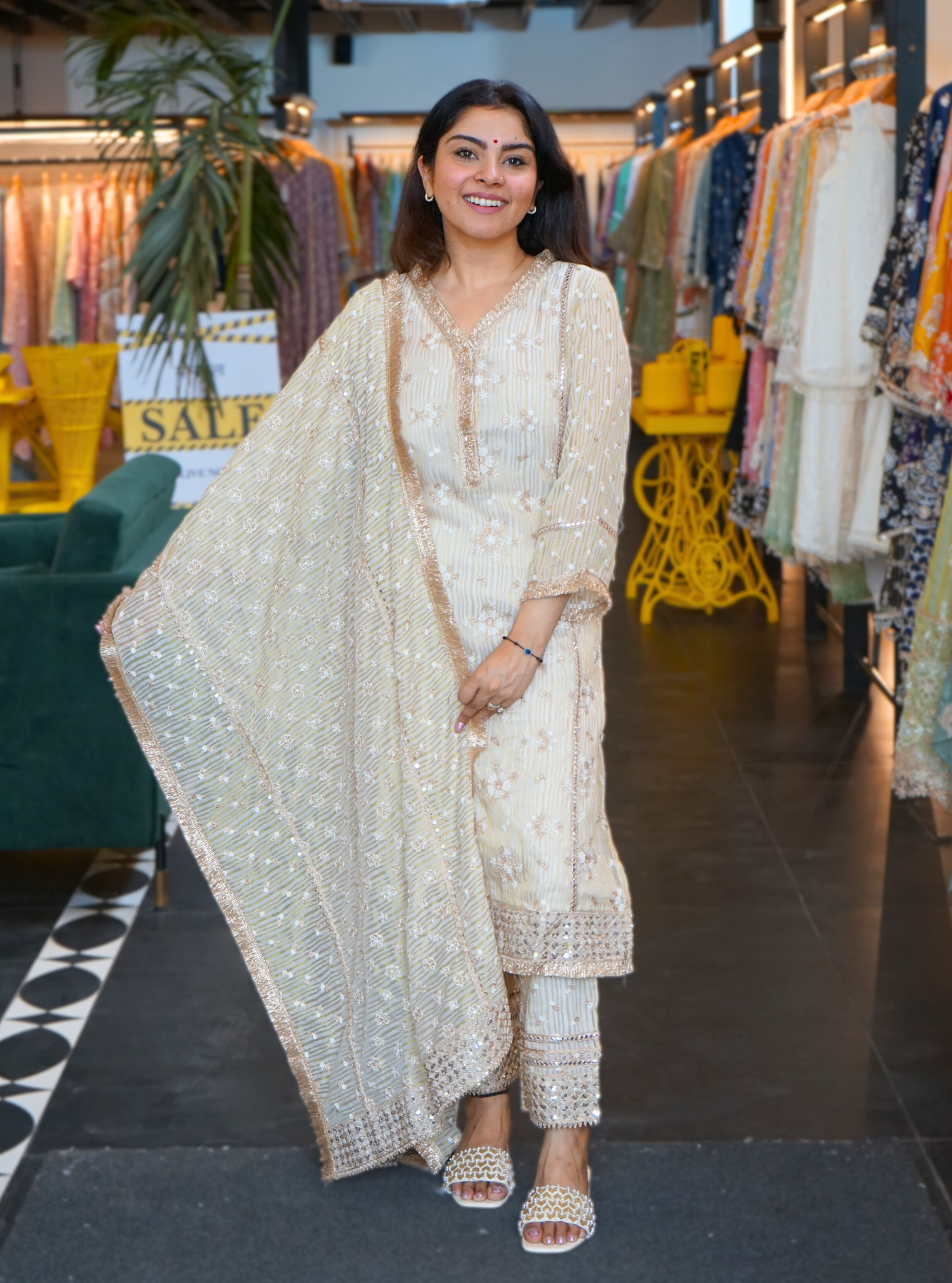 Carey Banarsi Off White Kurta Set