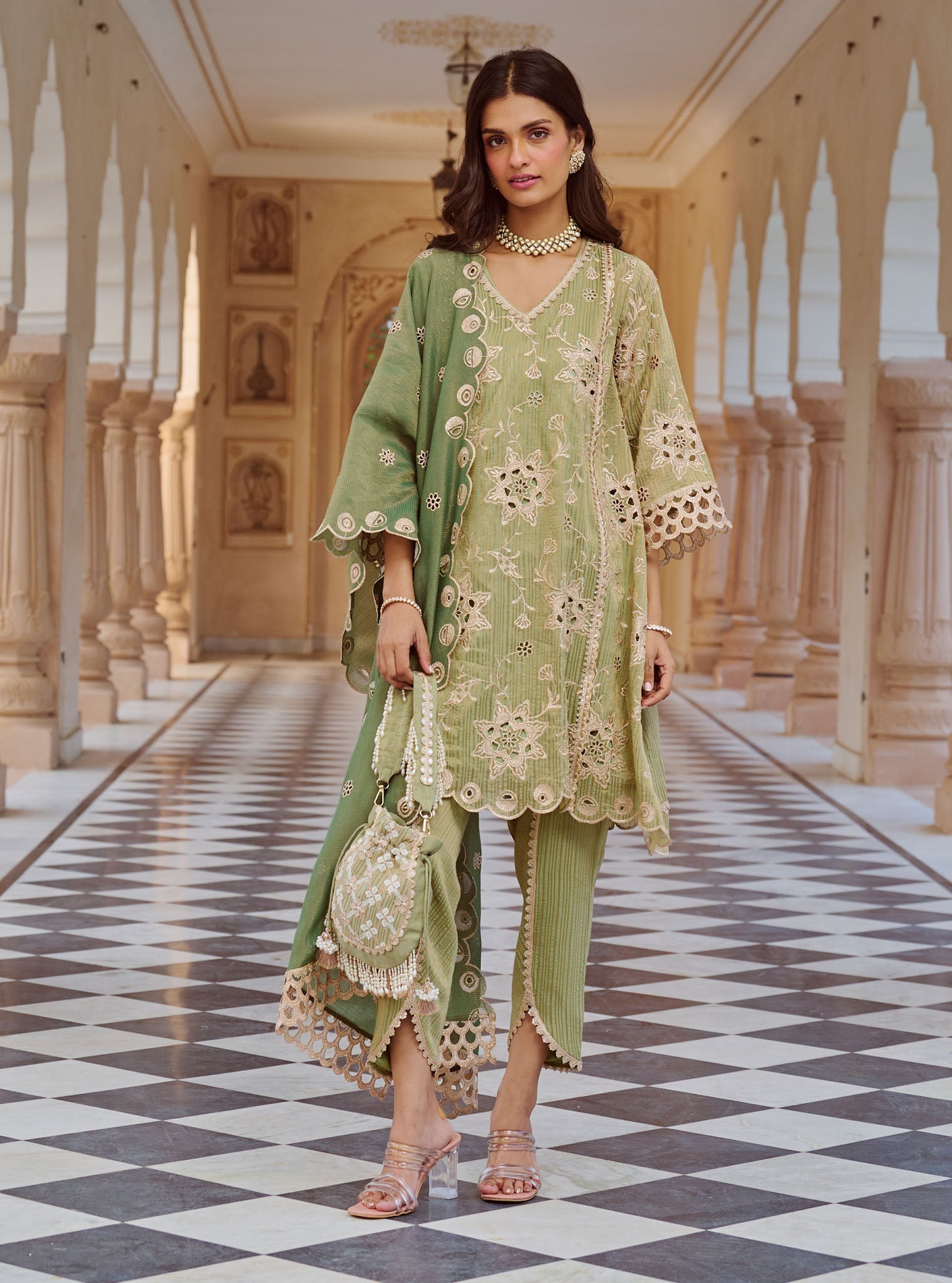 Magan Banarsi Green Kurta Set