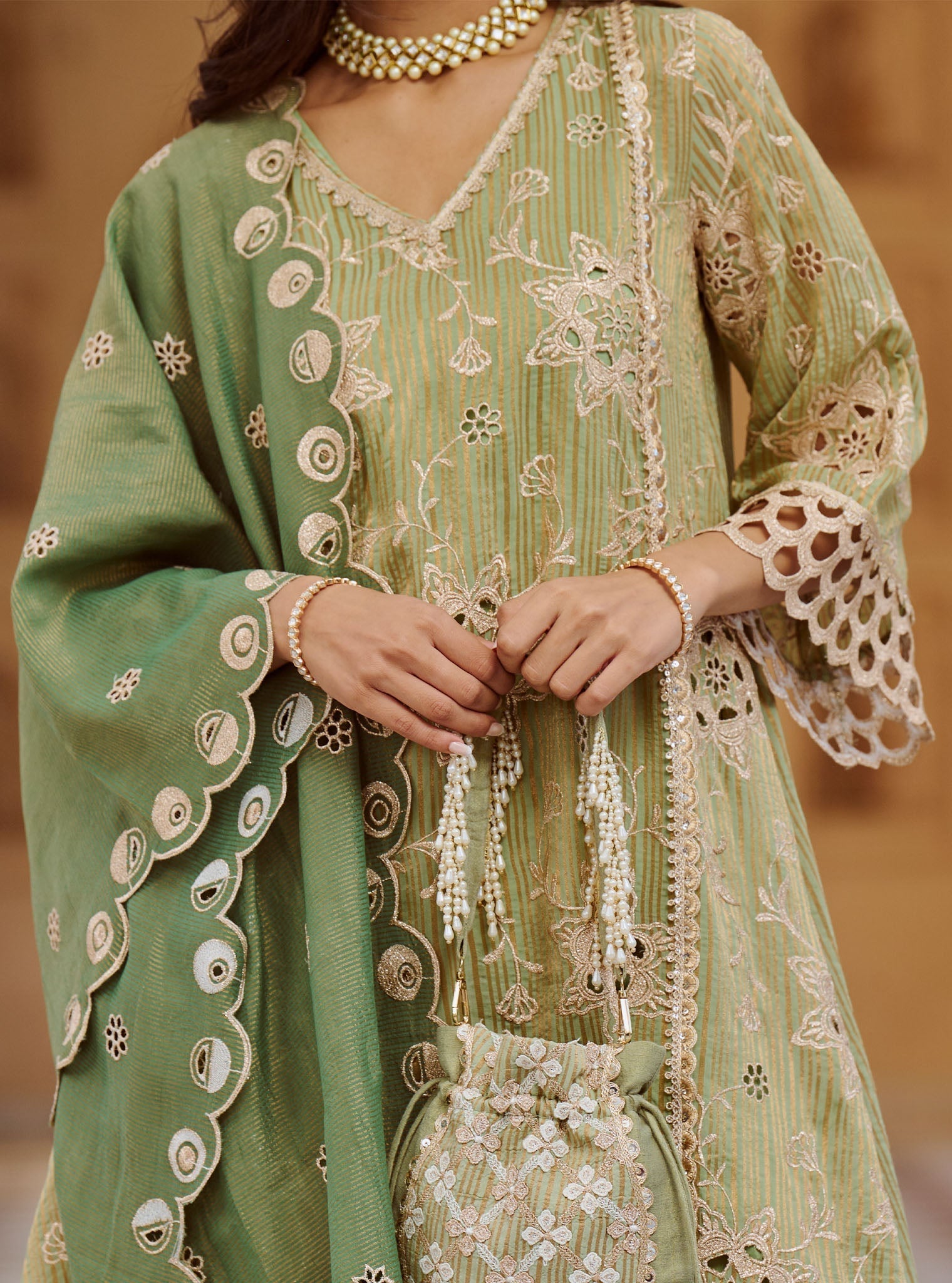 Magan Banarsi Green Kurta Set
