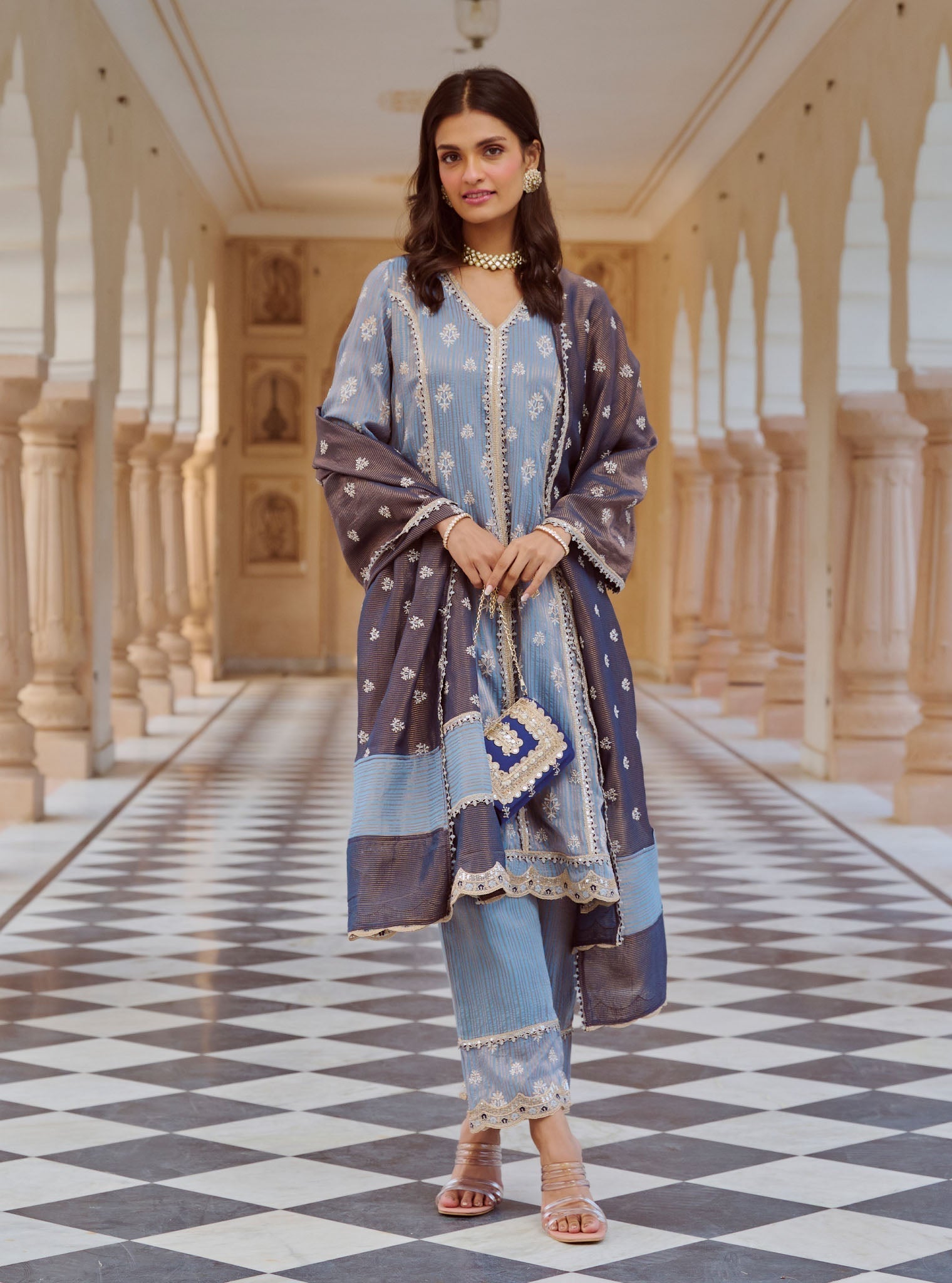 Gerua Banarsi Blue Kurta Set