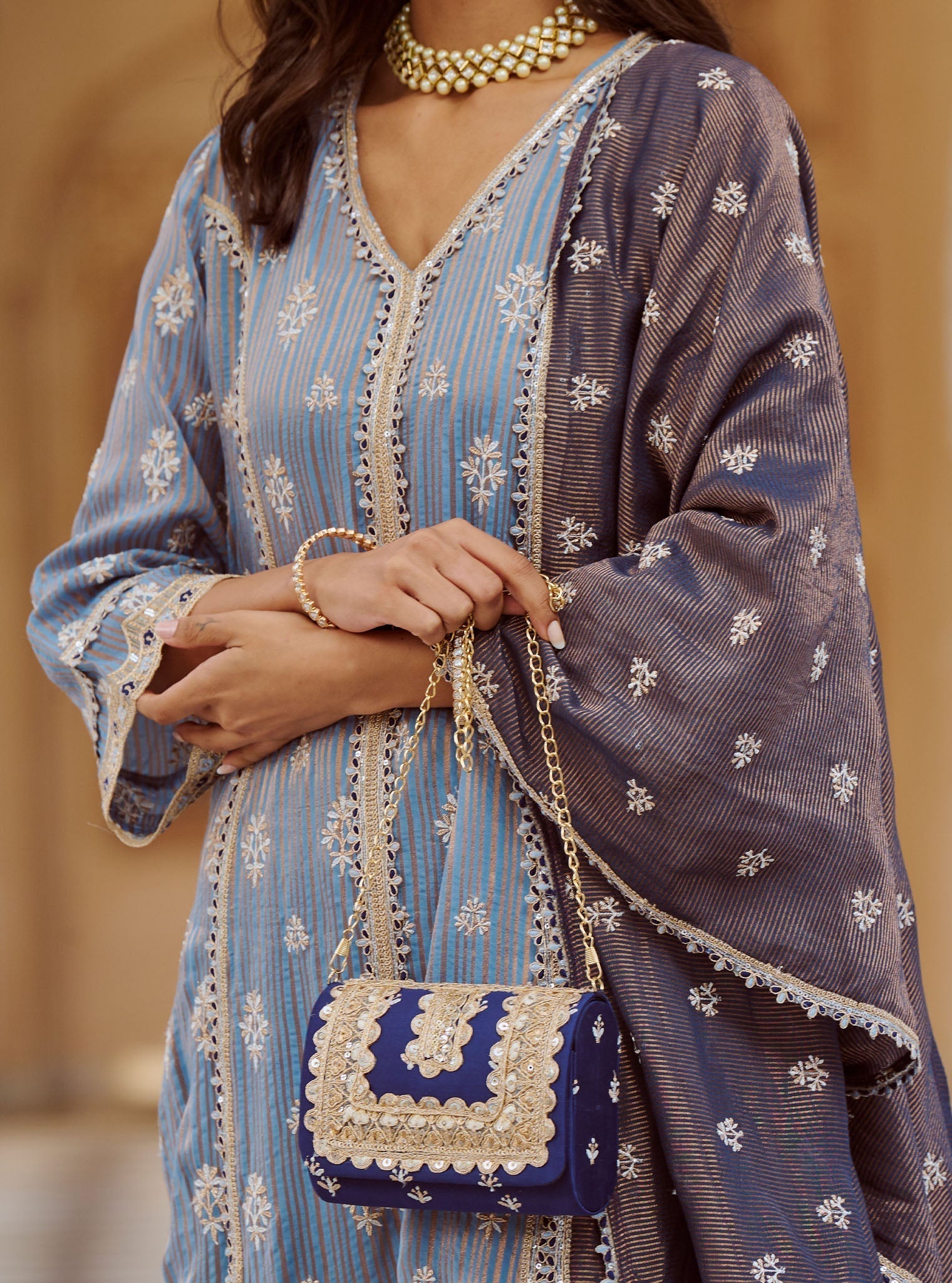 Gerua Banarsi Blue Kurta Set
