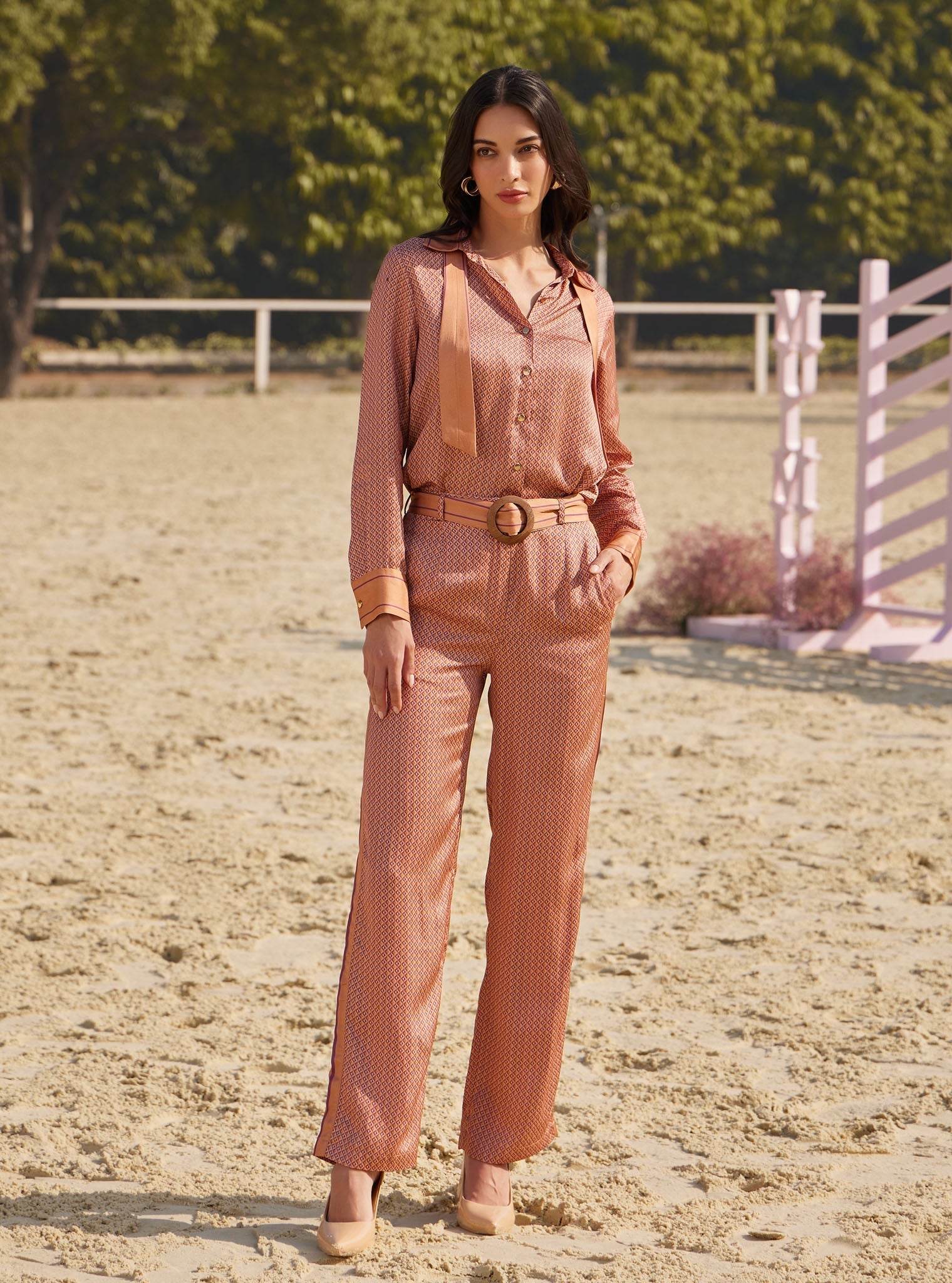 Eos Cupro Printed Brown Co-ord Set