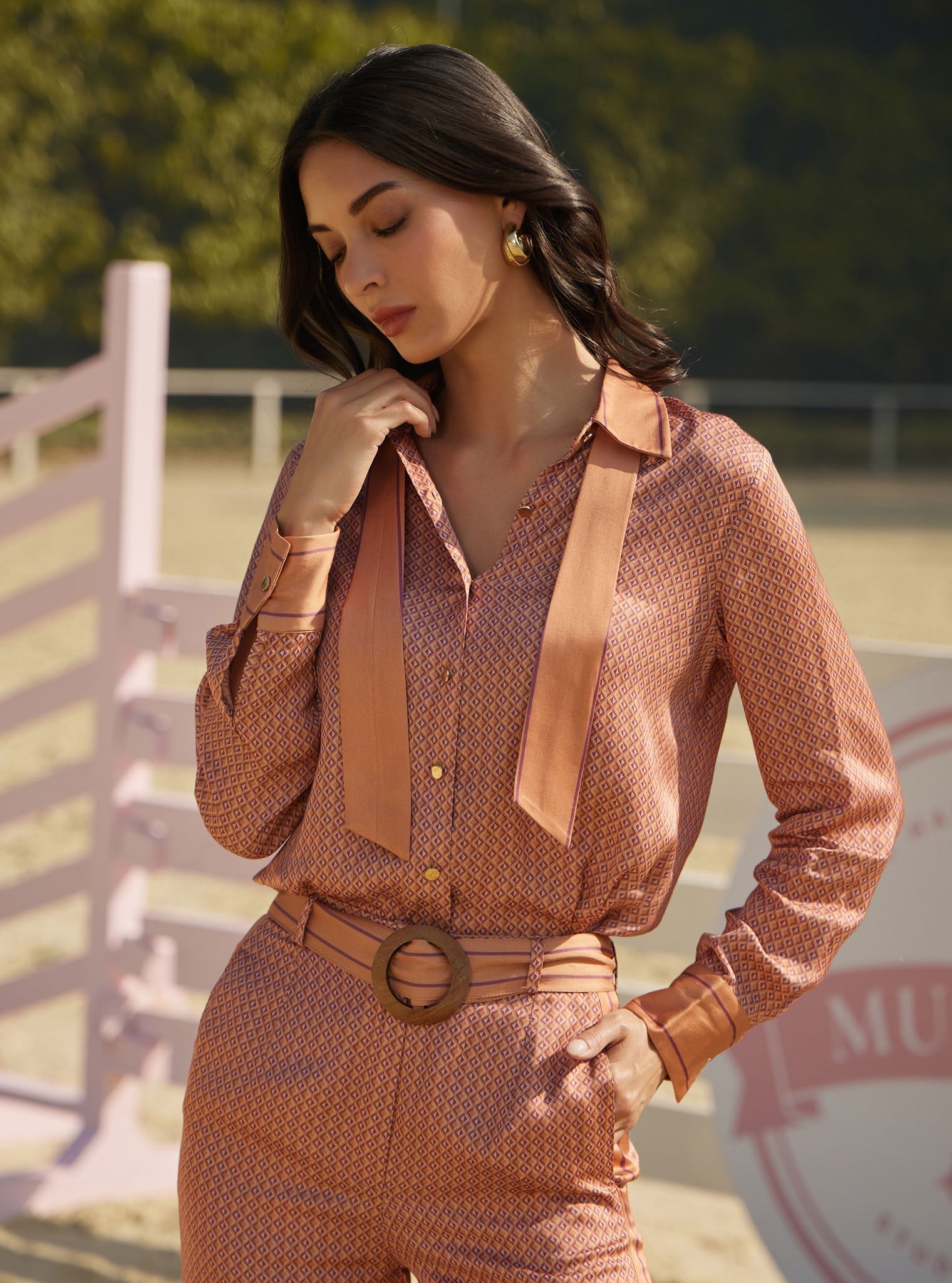 Eos Cupro Printed Brown Co-ord Set