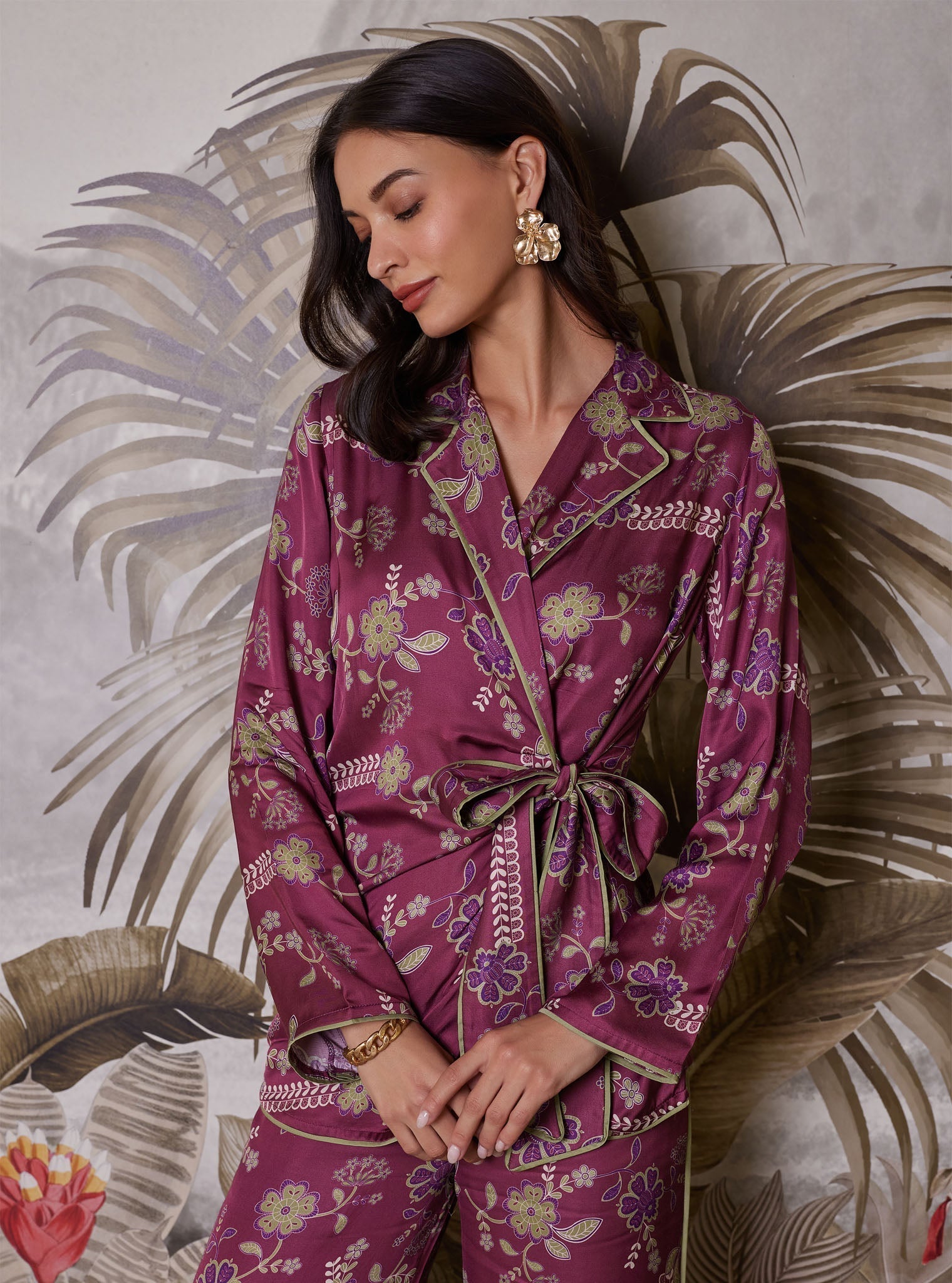 Nyx Cupro Printed Burgundy Co-ord Set