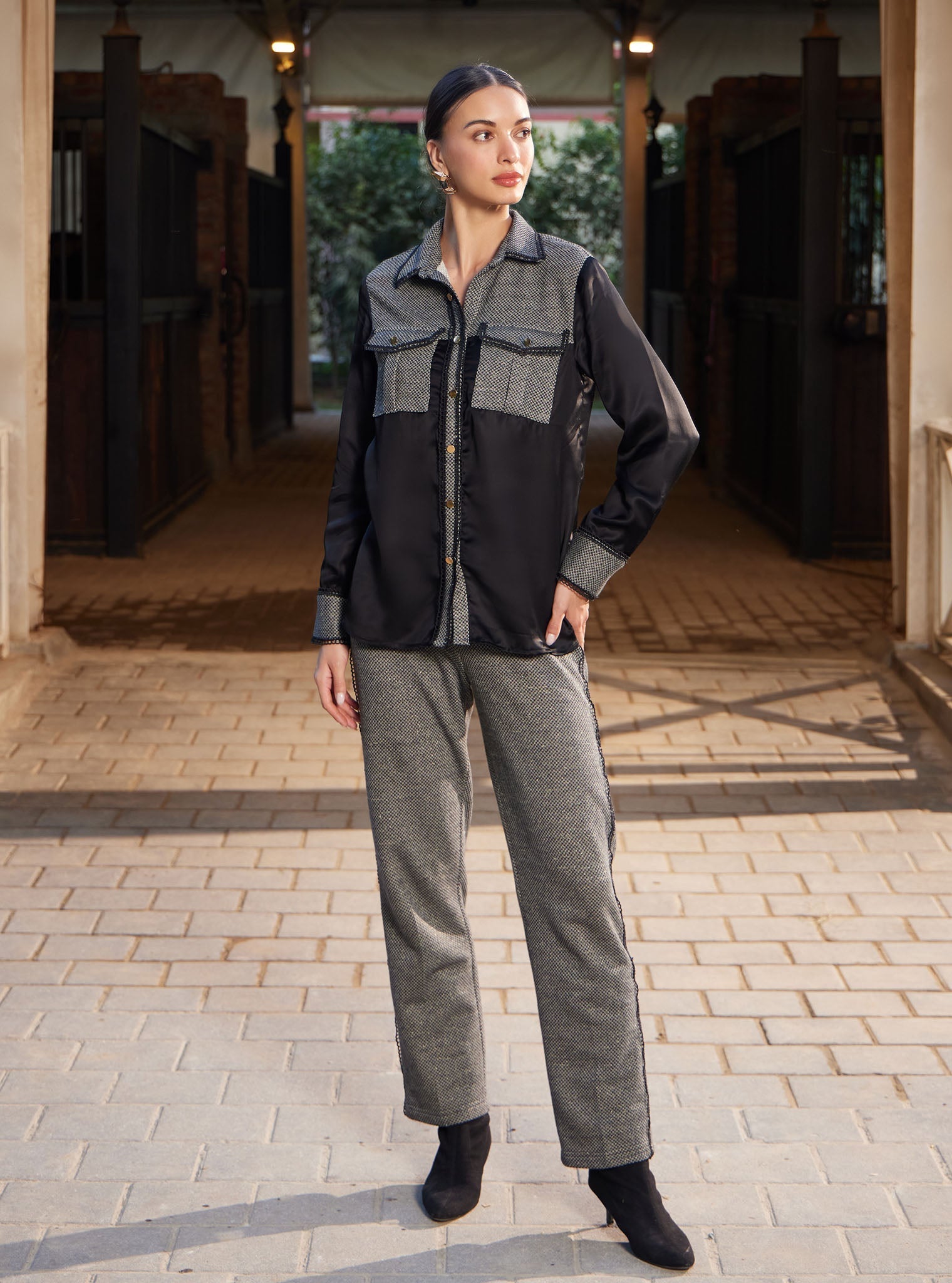 Elpis Luxe Satin Black Co-ord Set