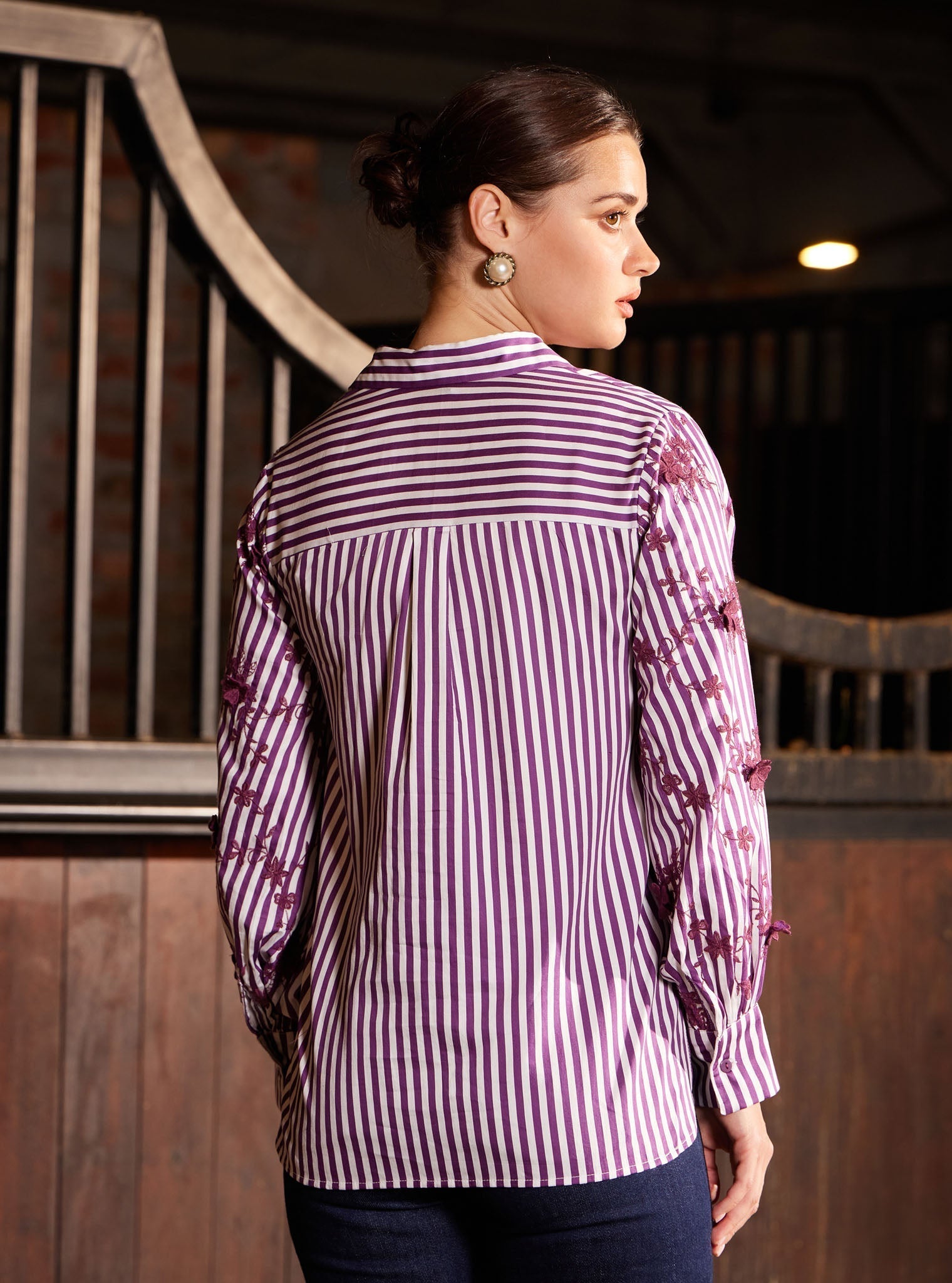 Astraea Pima Stripe Printed Purple Shirt