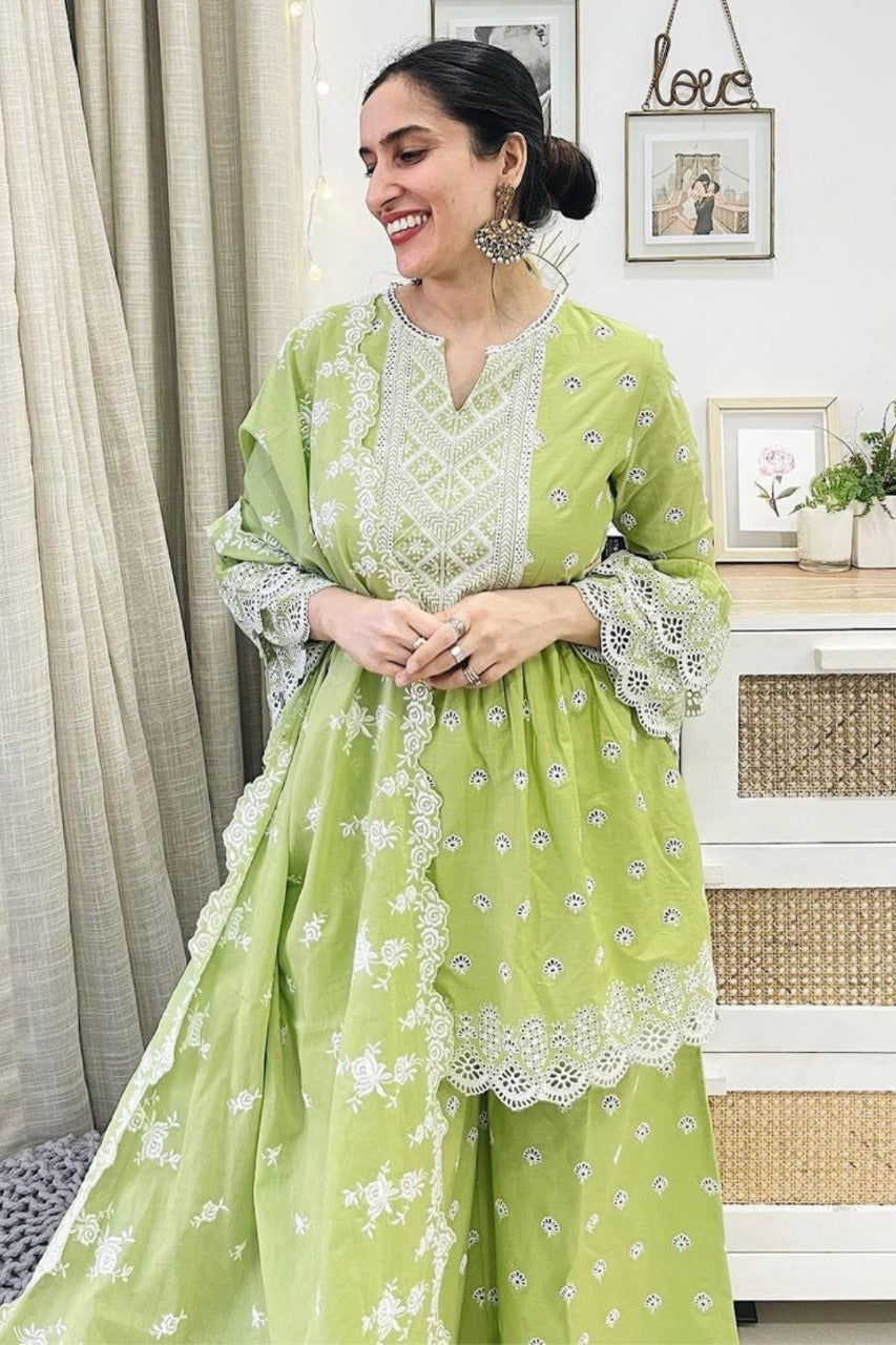 Brazen Supima Cotton Green Kurta with Sharara Set