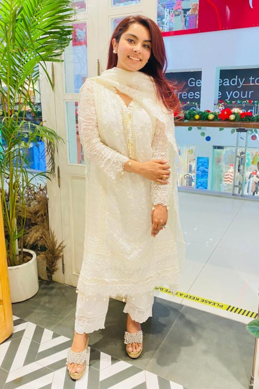 Fiona Tencel Luxe Organza Off White Kurta Set