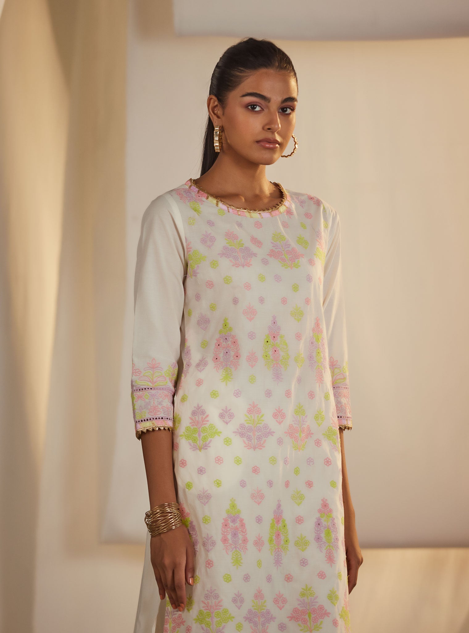 Zahava Supima Cotton Off White/Lilac Kurta Set