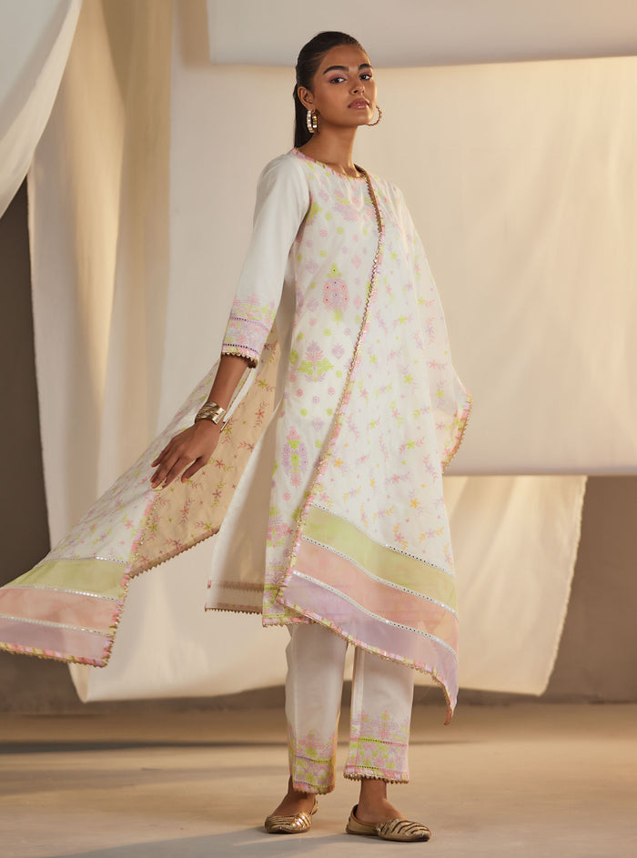 Mulmul Supima Cotton Zahava Off White Kurta