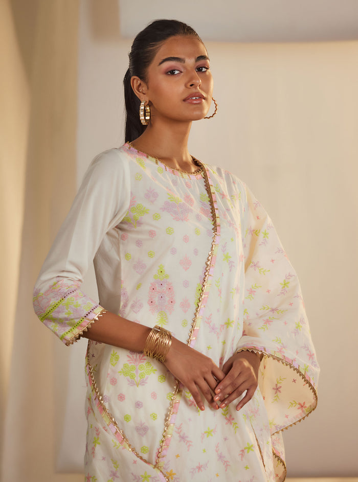 Mulmul Supima Cotton Zahava Off White Kurta