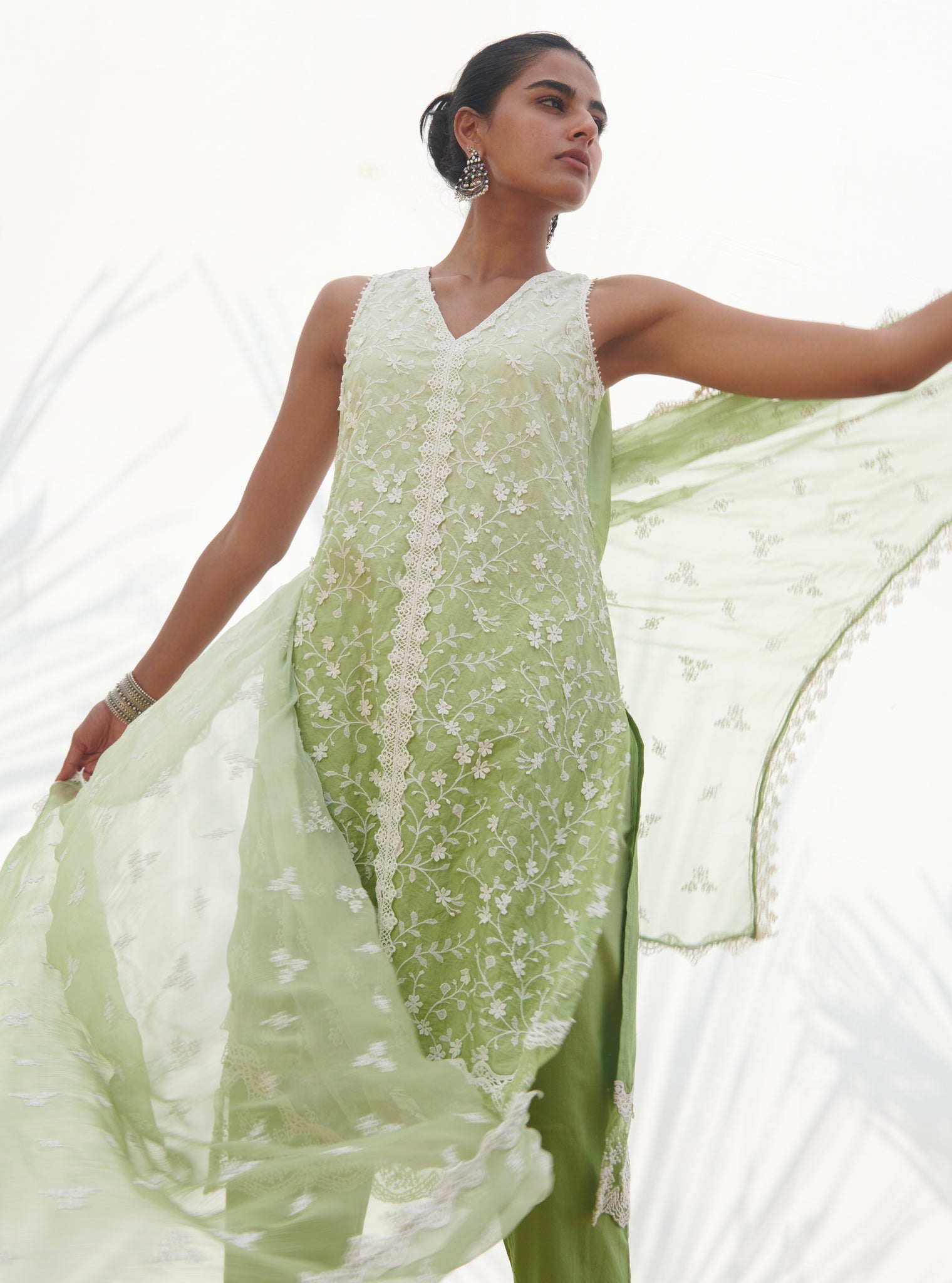 Zuari Supima Cotton Green Kurta Set