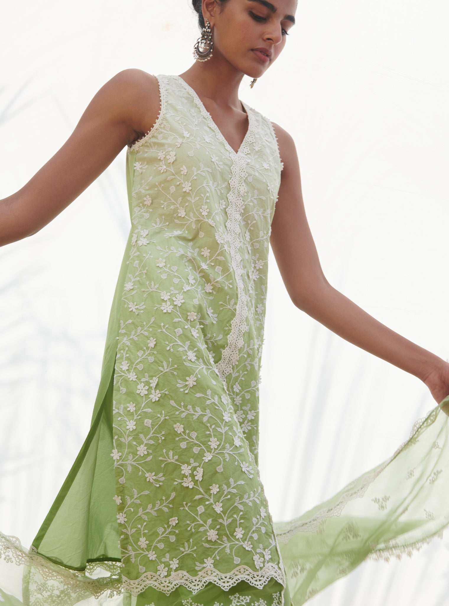 Zuari Supima Cotton Green Kurta Set