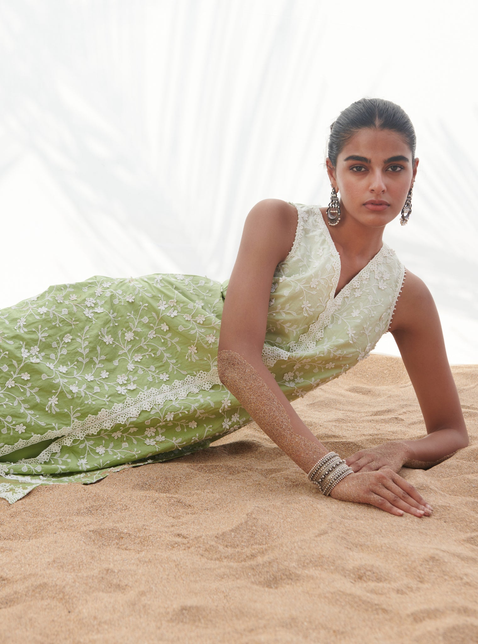 Zuari Supima Cotton Green Kurta Set